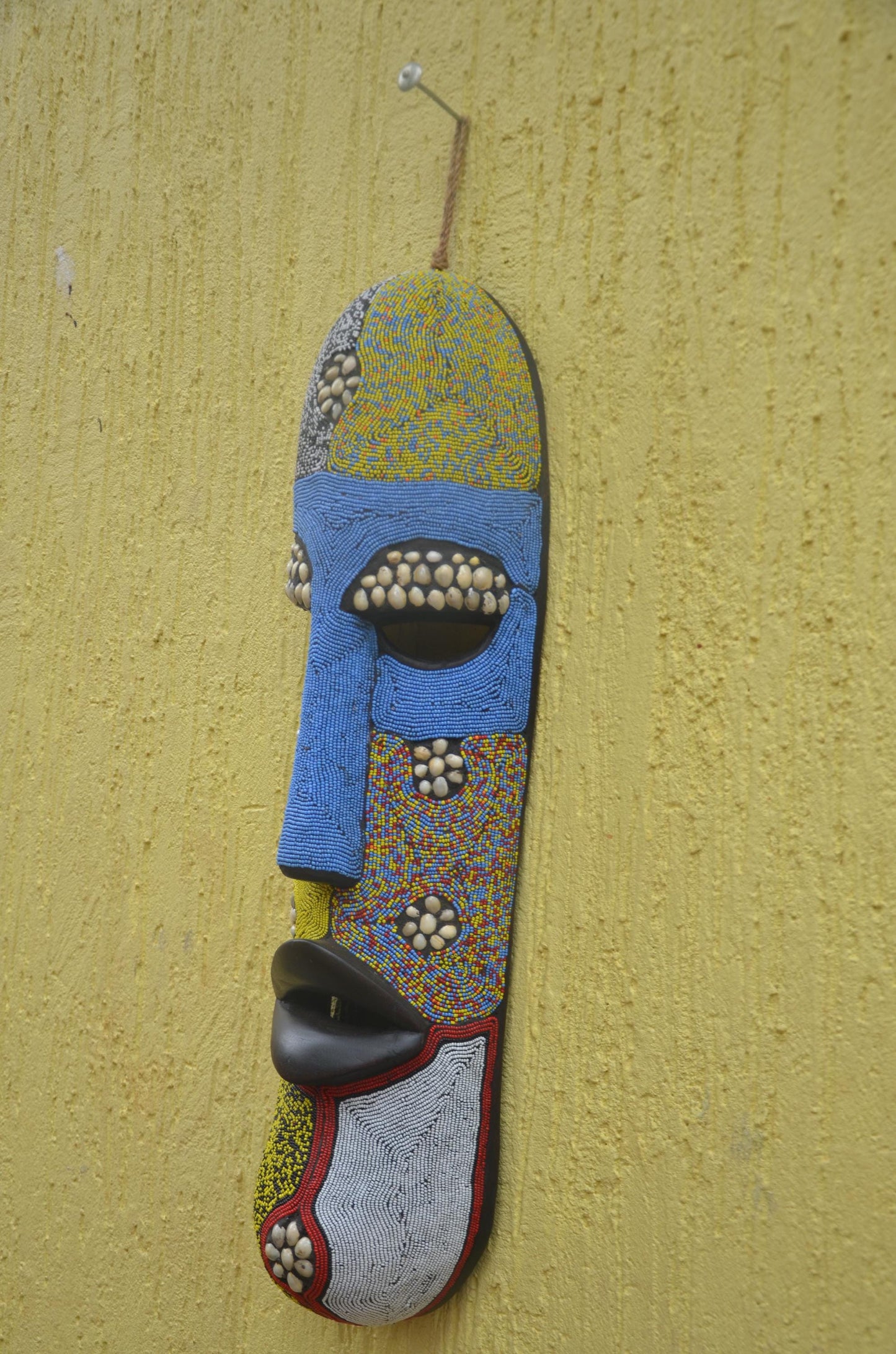 Bamileke Beaded Mask | Authentic Cameroonian Art | Large Ceremonial Wall Sculpture