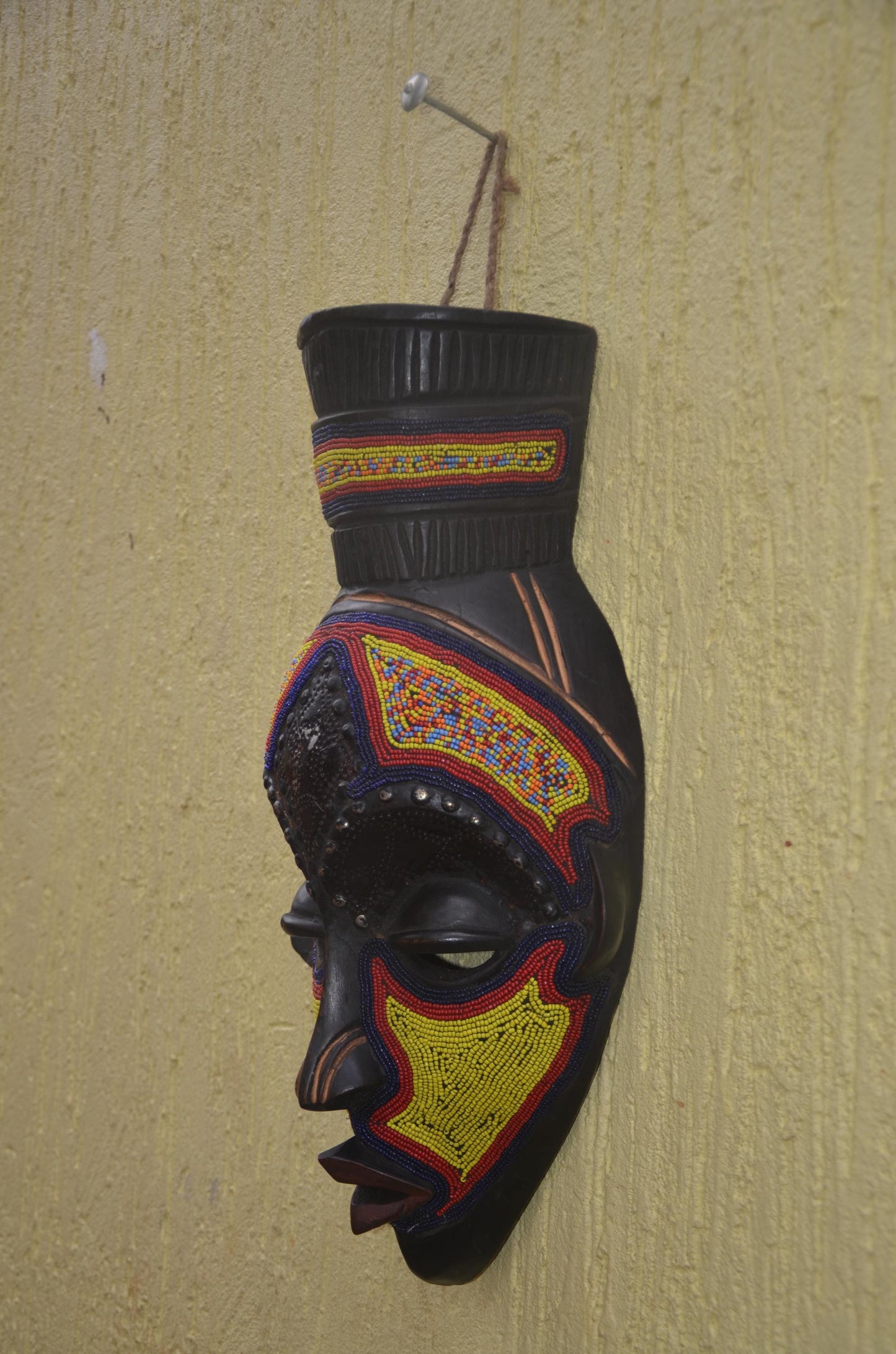 Bamana Beaded Mask | Authentic Malian Tribal Art | Metal-Overlay Ceremonial Sculpture