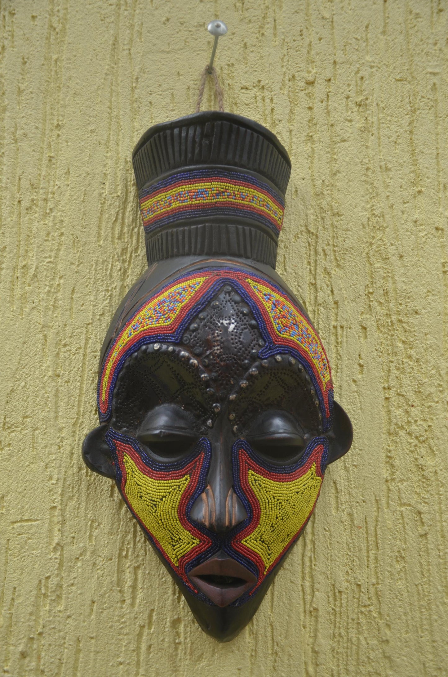 Bamana Beaded Mask | Authentic Malian Tribal Art | Metal-Overlay Ceremonial Sculpture