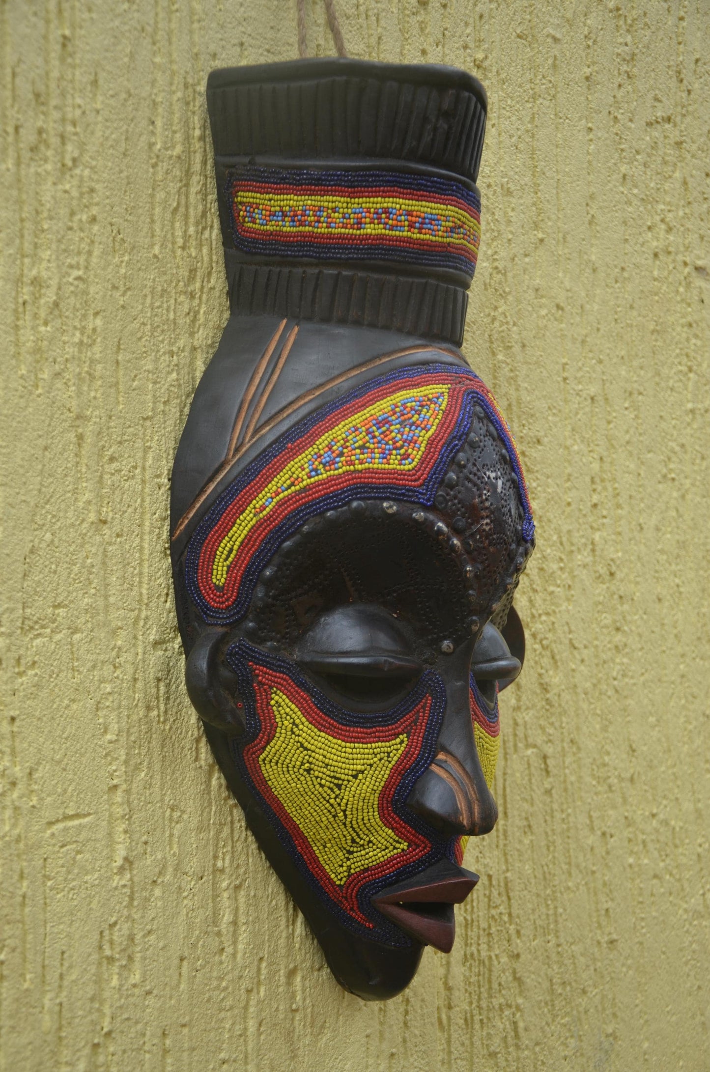 Bamana Beaded Mask | Authentic Malian Tribal Art | Metal-Overlay Ceremonial Sculpture