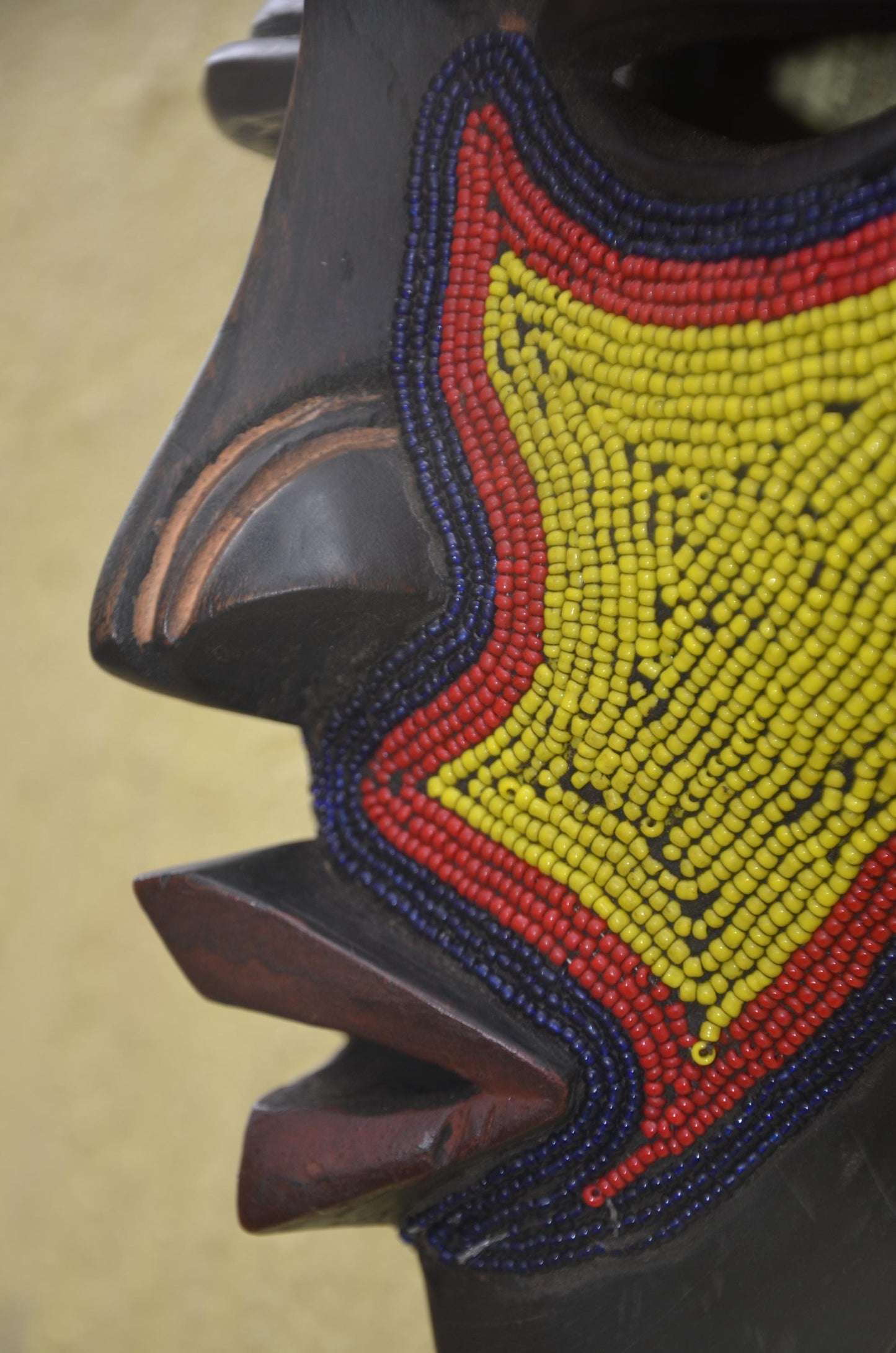 Bamana Beaded Mask | Authentic Malian Tribal Art | Metal-Overlay Ceremonial Sculpture