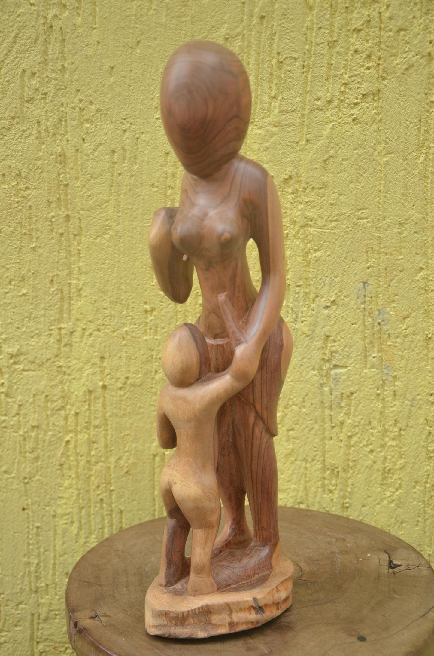 Mother and Child Sculpture | Hand-Carved Natural Wood | Symbolic African Art