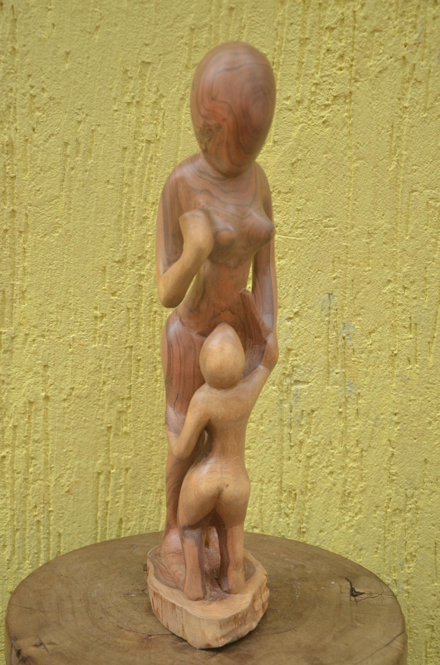 Mother and Child Sculpture | Hand-Carved Natural Wood | Symbolic African Art