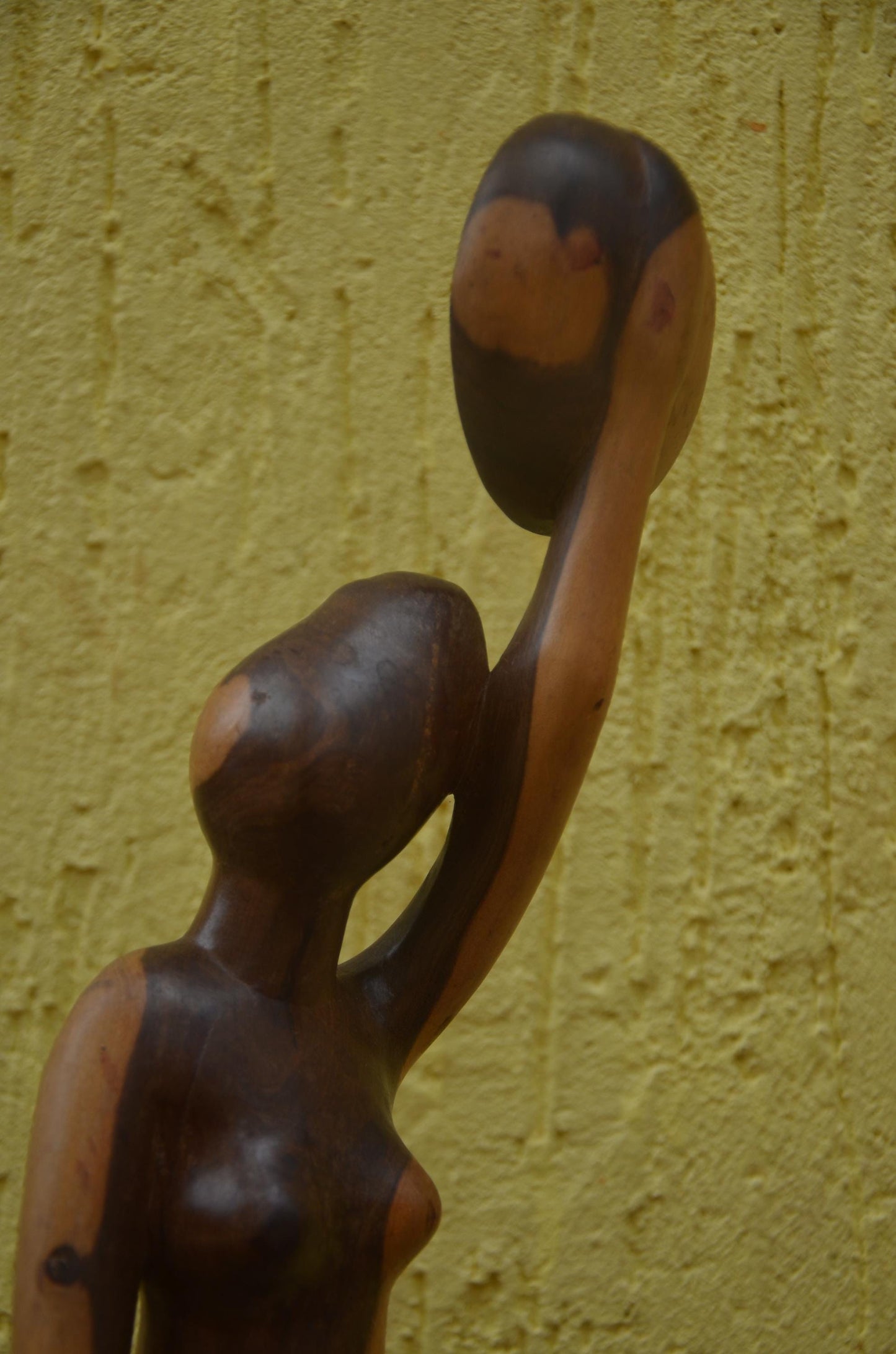 African Woman with Basket Sculpture | Hand-Carved Dual-Tone Wood | Graceful Figurine