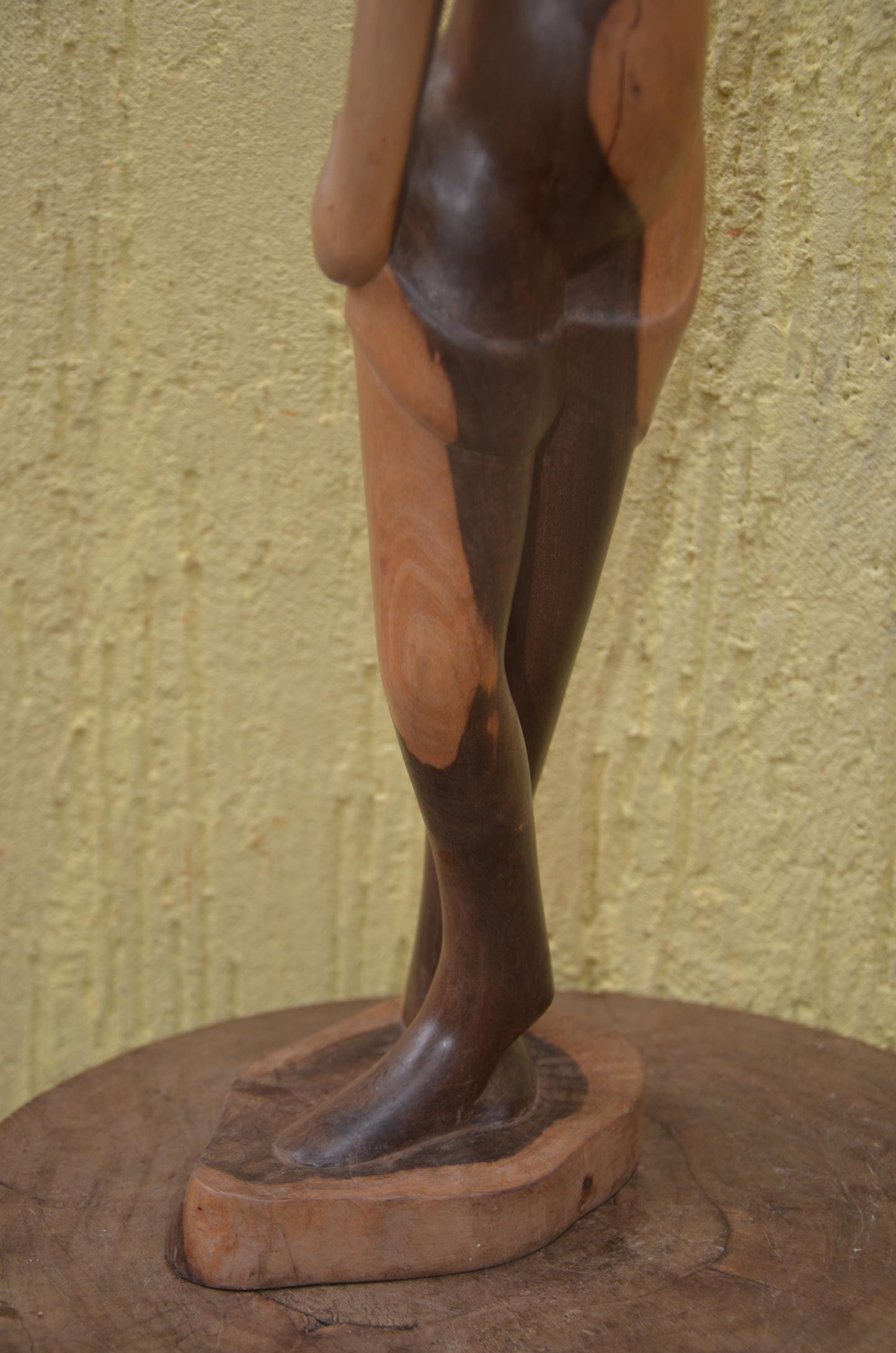 African Woman with Basket Sculpture | Hand-Carved Dual-Tone Wood | Graceful Figurine