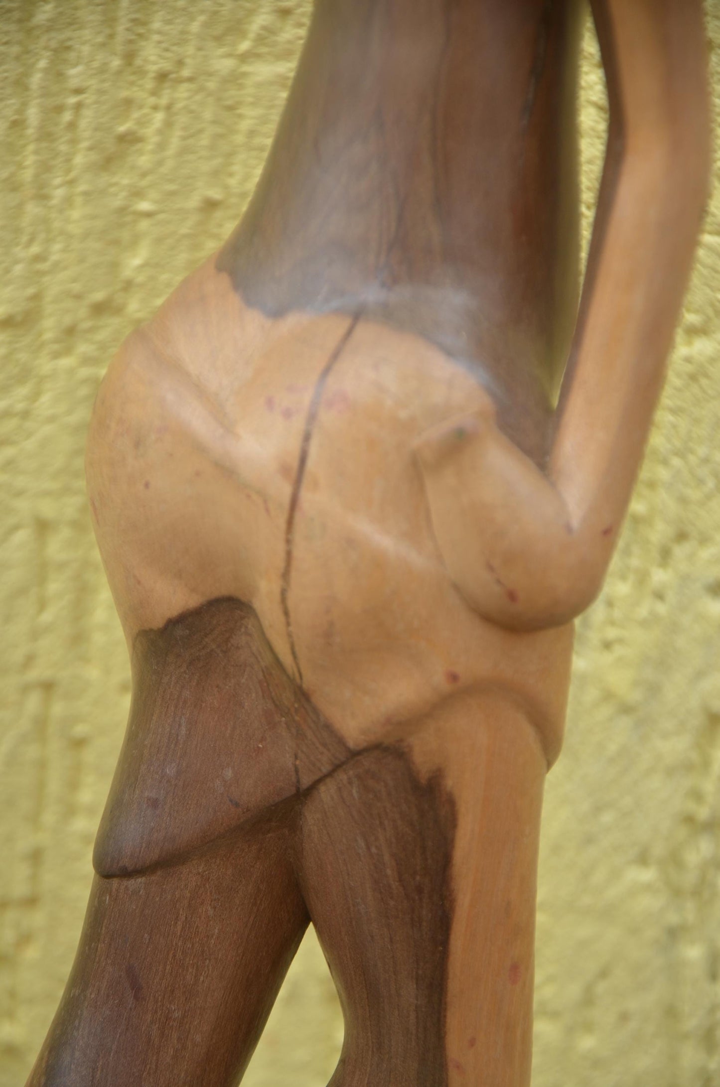 African Woman with Basket Sculpture | Hand-Carved Dual-Tone Wood | Graceful Figurine
