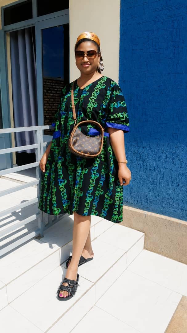 Emerald Boubou Dress | Royal Green African Maxi Gown | Oversized Flowy Kaftan With Blue