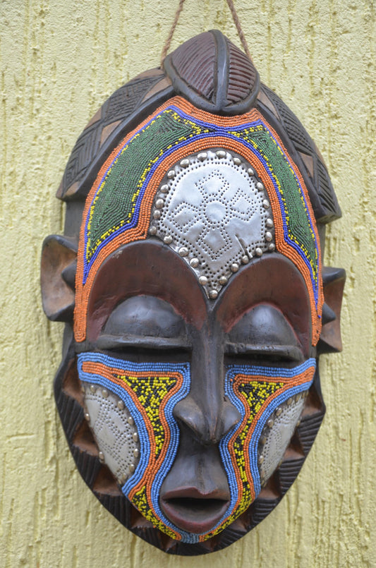Luba Bird Mask | Hand-Carved Wood Zoomorphic Art | Congo Tribal Aviary Wall Decor