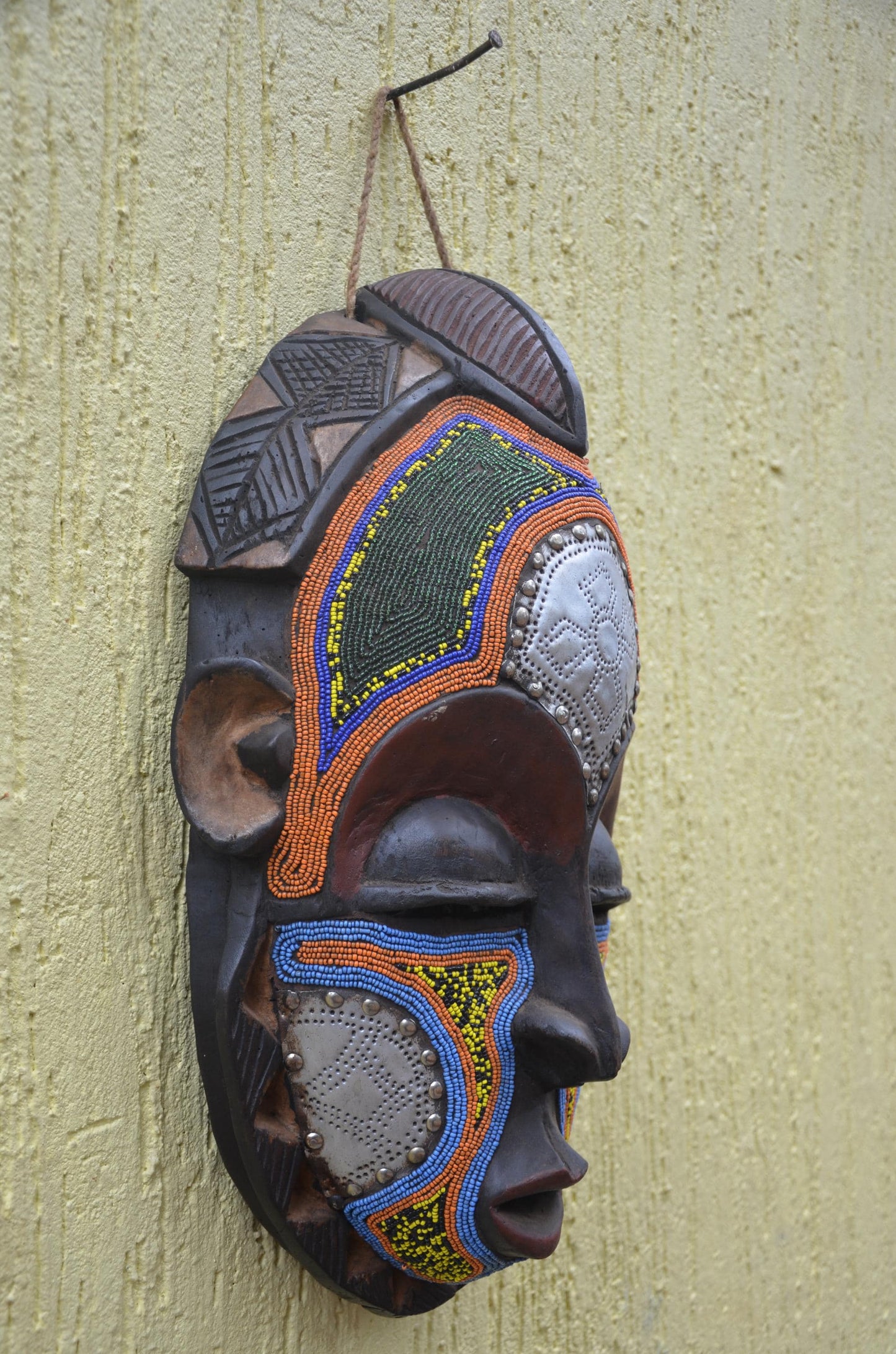 Luba Bird Mask | Hand-Carved Wood Zoomorphic Art | Congo Tribal Aviary Wall Decor