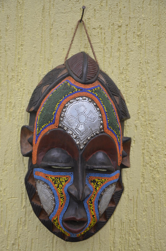 Luba Bird Mask | Hand-Carved Wood Zoomorphic Art | Congo Tribal Aviary Wall Decor