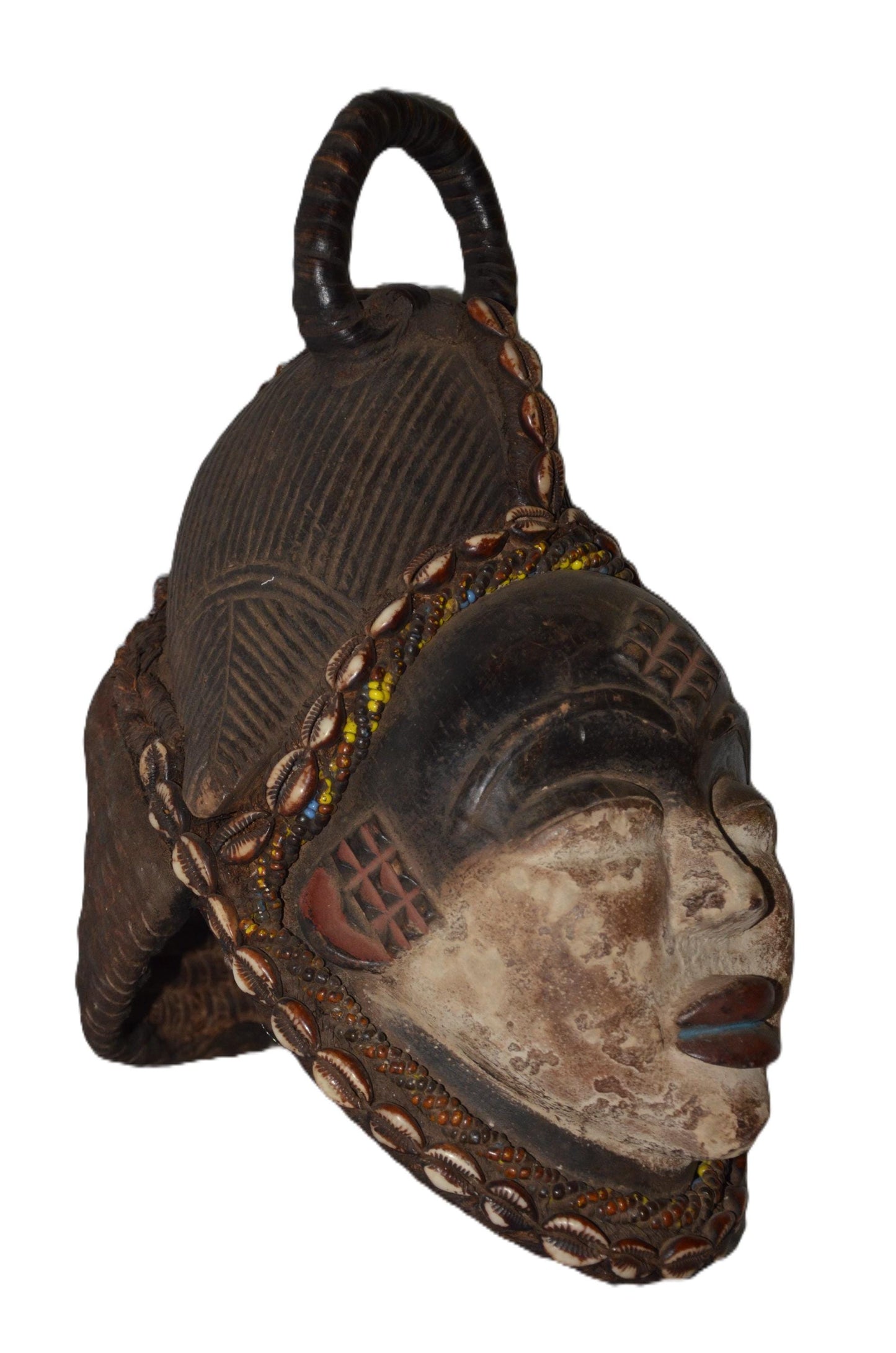 Bapunu Mask | Large Hand-Carved Wood Punu Art | Gabon Kaolin Clay Ancestral Wall Decor