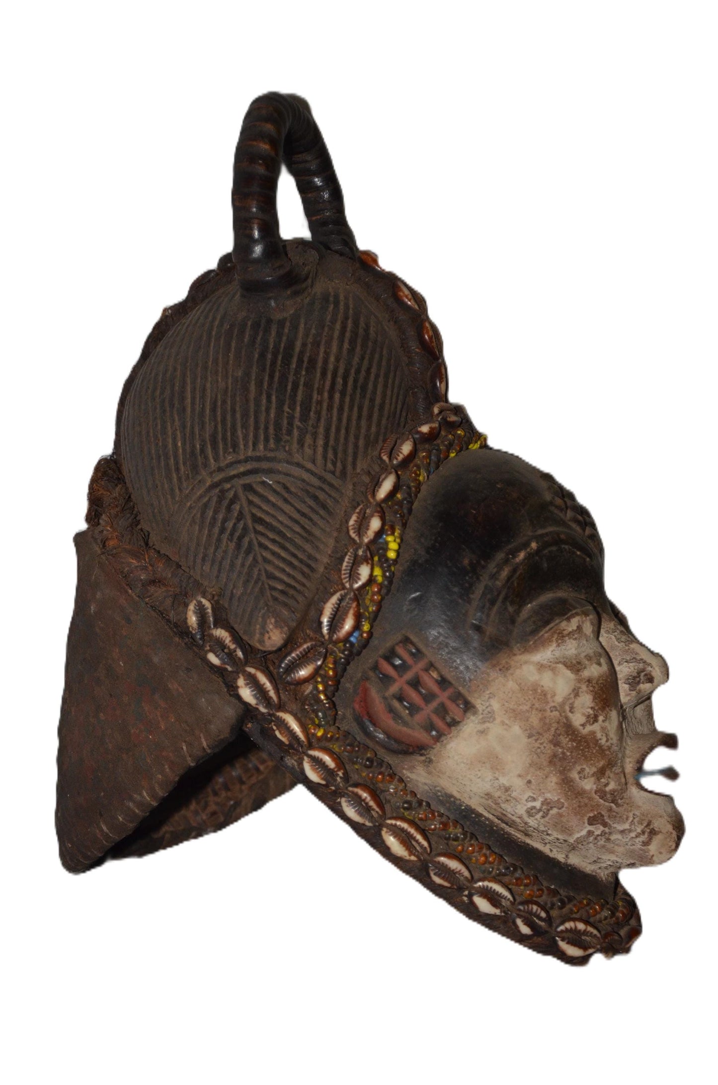 Bapunu Mask | Large Hand-Carved Wood Punu Art | Gabon Kaolin Clay Ancestral Wall Decor