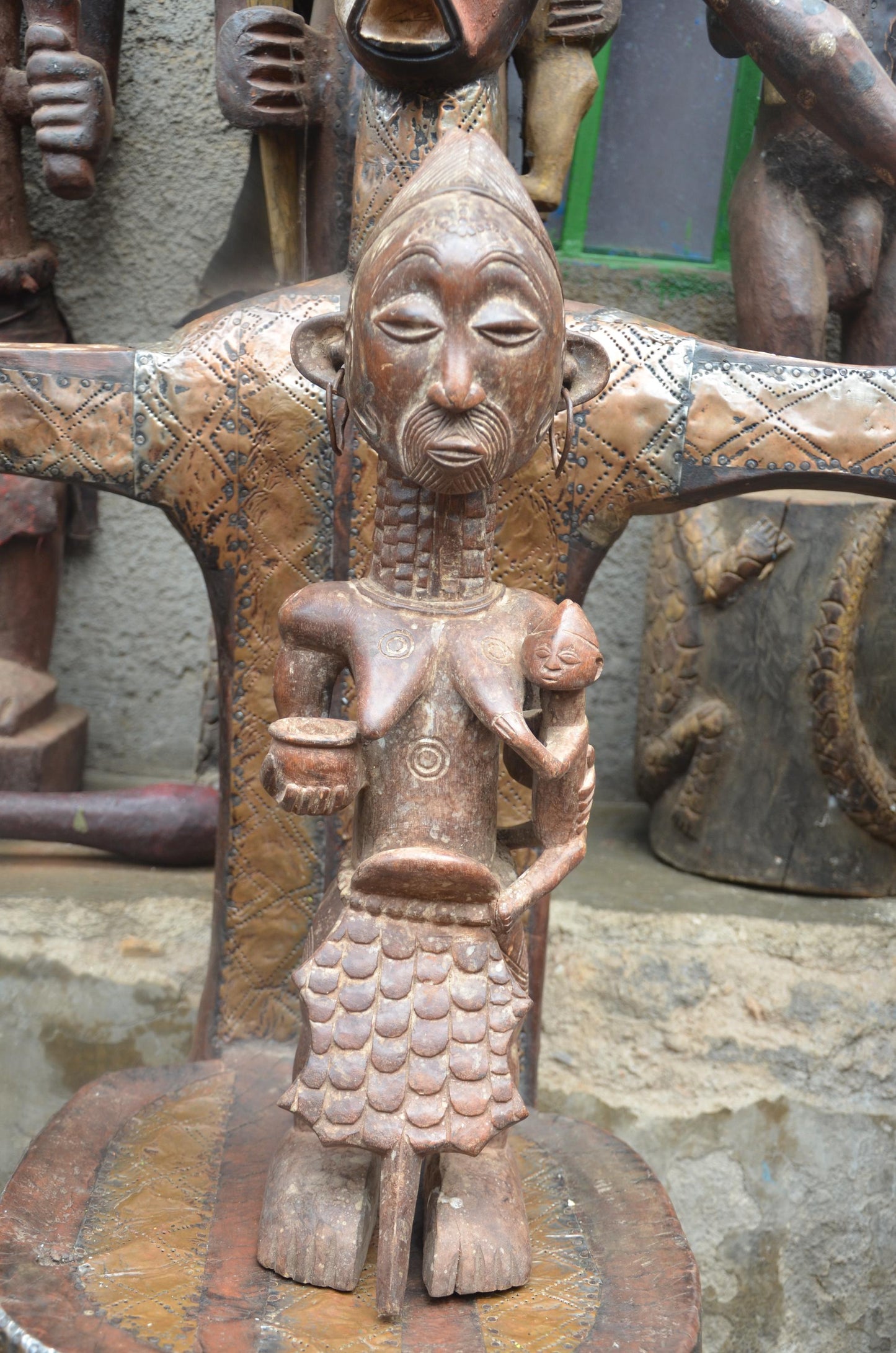 Yoruba Maternity Figure Nigeria | African Wood Sculpture | Tribal Mother Statue