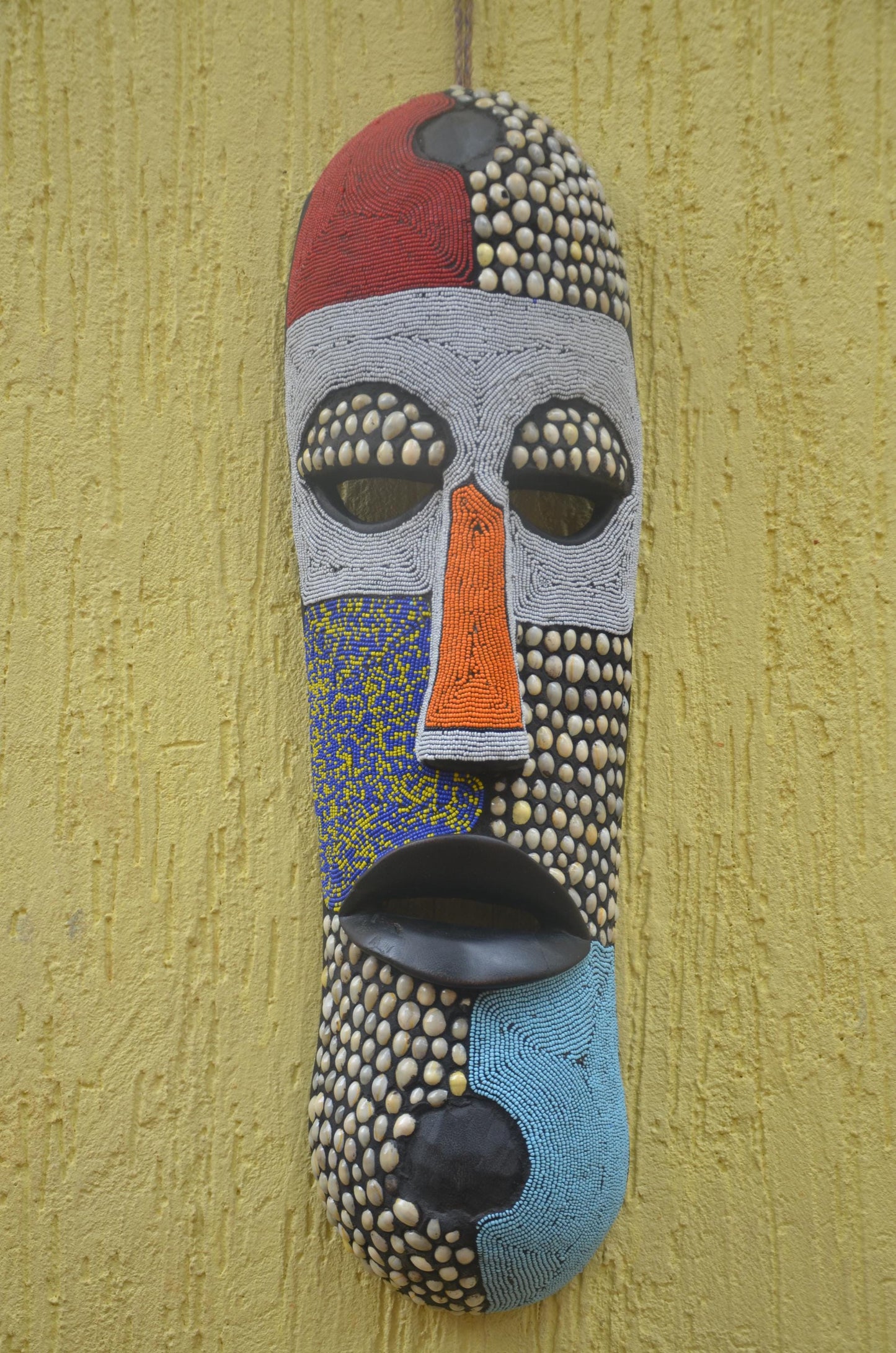 Bamileke Beaded Mask | Authentic Cameroonian Art | Large Ceremonial Wall Sculpture