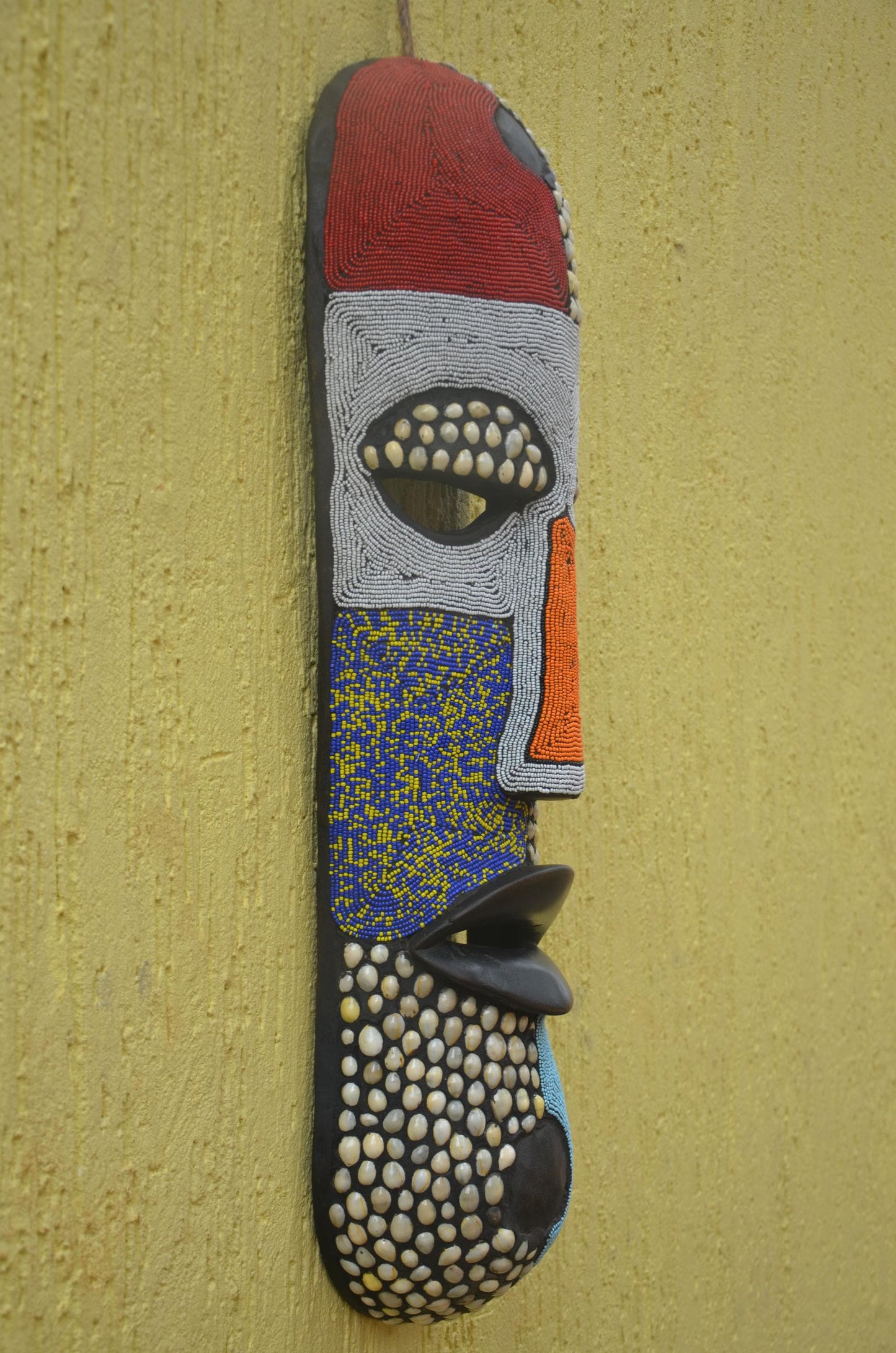 Bamileke Beaded Mask | Authentic Cameroonian Art | Large Ceremonial Wall Sculpture
