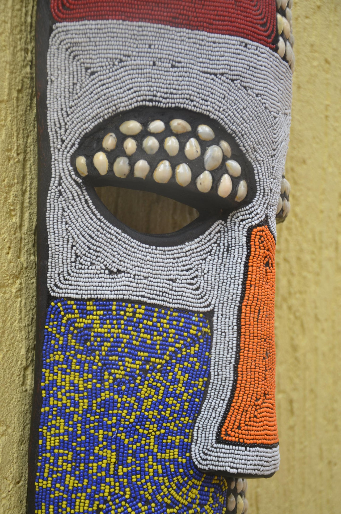 Bamileke Beaded Mask | Authentic Cameroonian Art | Large Ceremonial Wall Sculpture