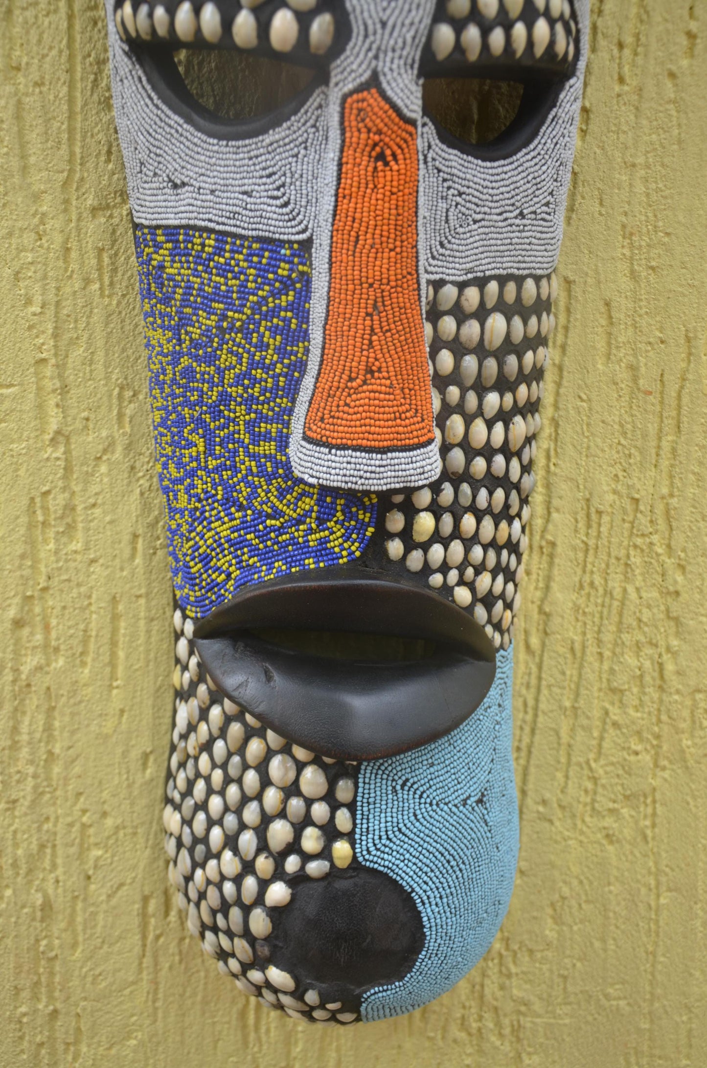Bamileke Beaded Mask | Authentic Cameroonian Art | Large Ceremonial Wall Sculpture