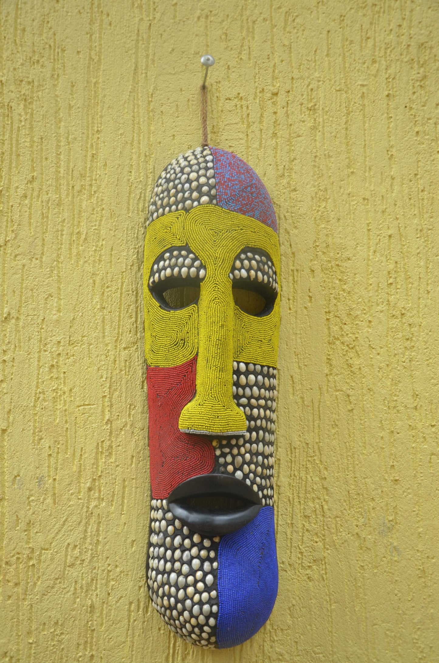 Bamileke Beaded Mask, African Wall Art, Handcrafted Tribal Decor, Boho Wall Hanging