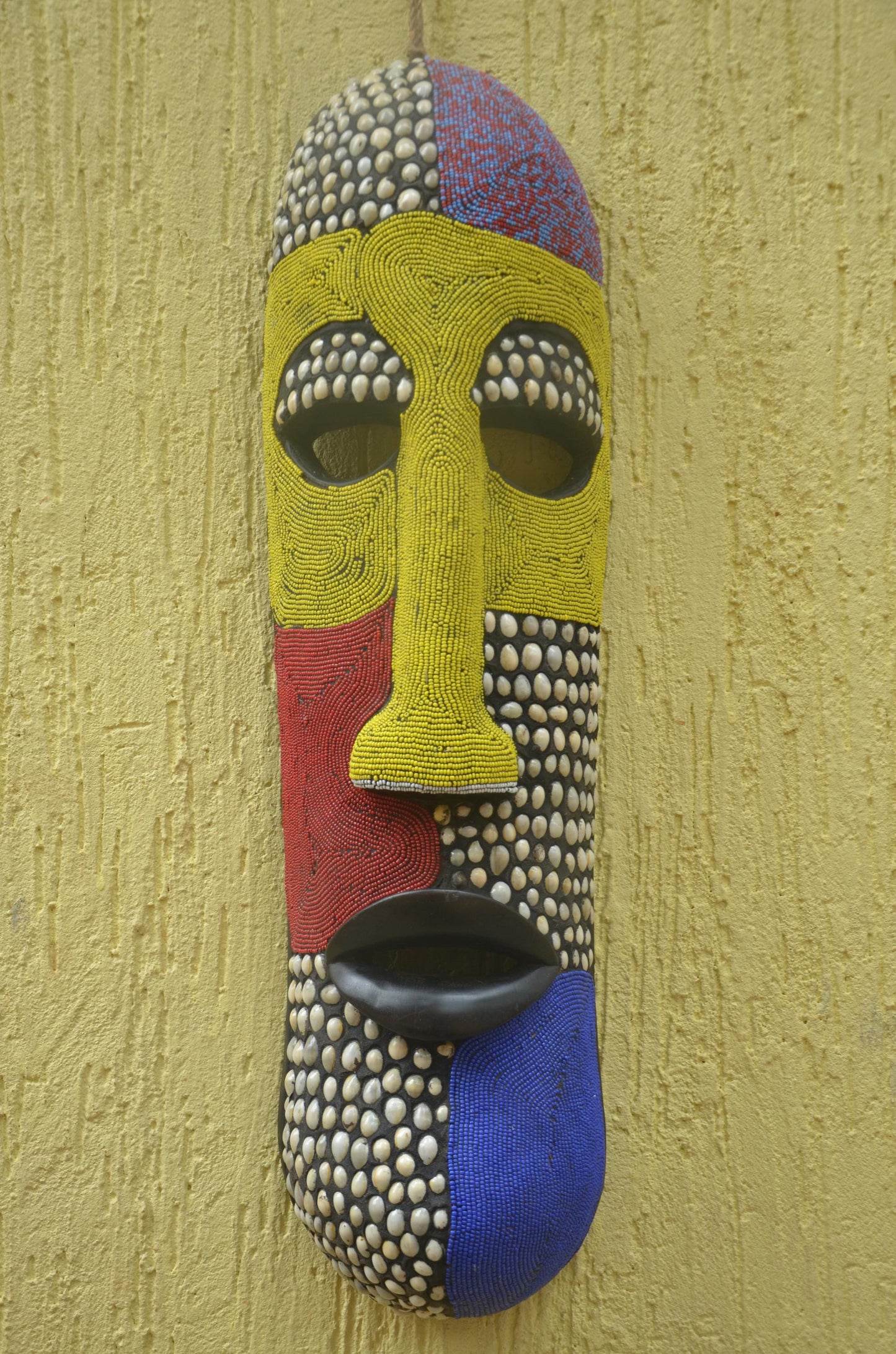 Bamileke Beaded Mask, African Wall Art, Handcrafted Tribal Decor, Boho Wall Hanging