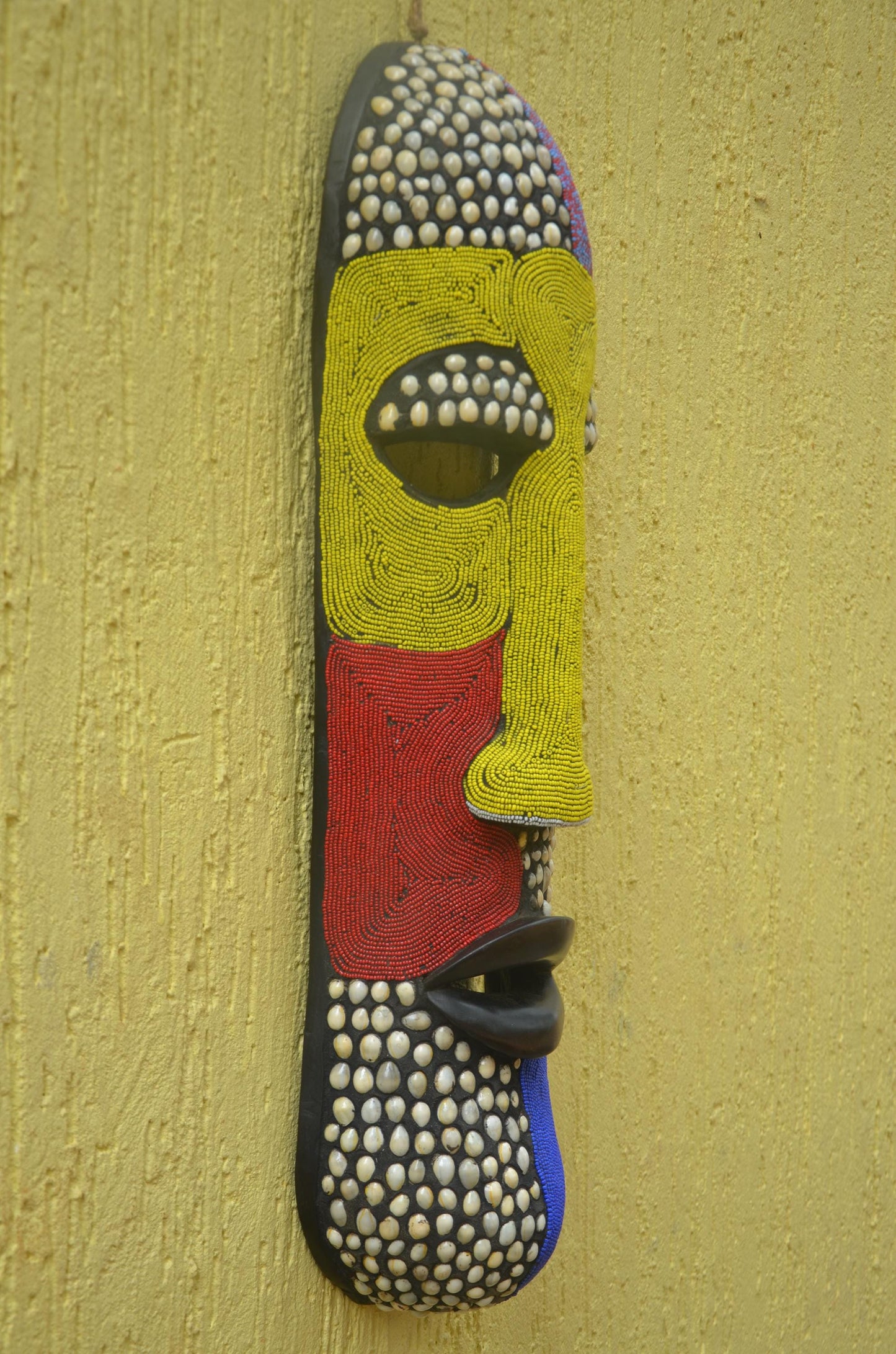 Bamileke Beaded Mask, African Wall Art, Handcrafted Tribal Decor, Boho Wall Hanging