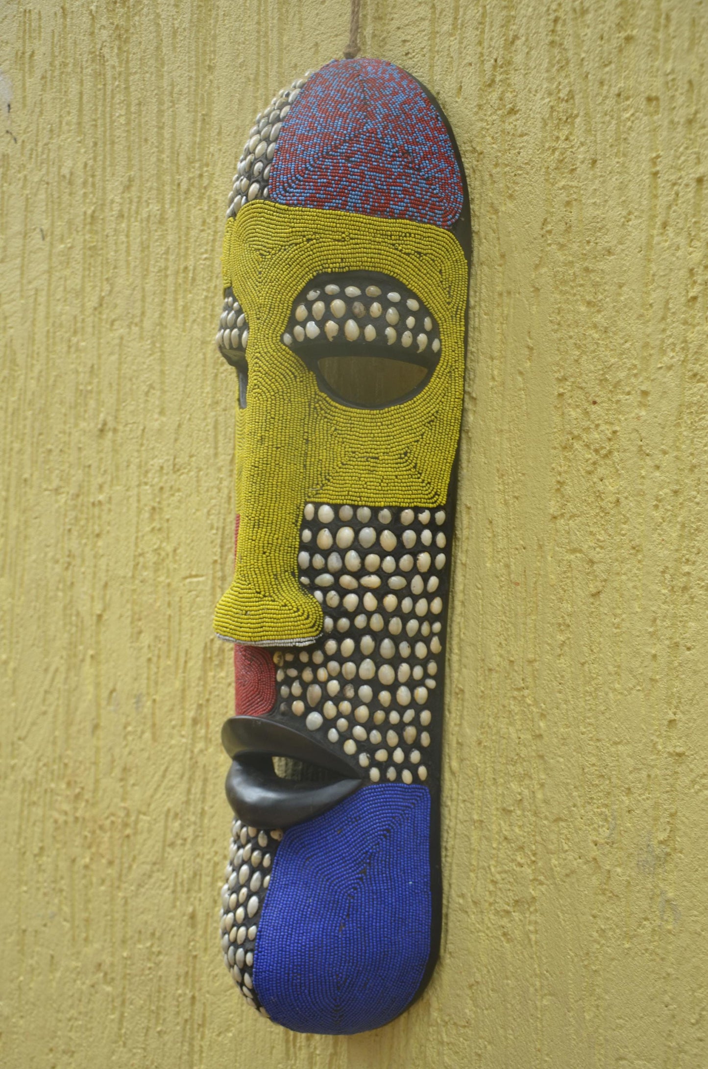 Bamileke Beaded Mask, African Wall Art, Handcrafted Tribal Decor, Boho Wall Hanging