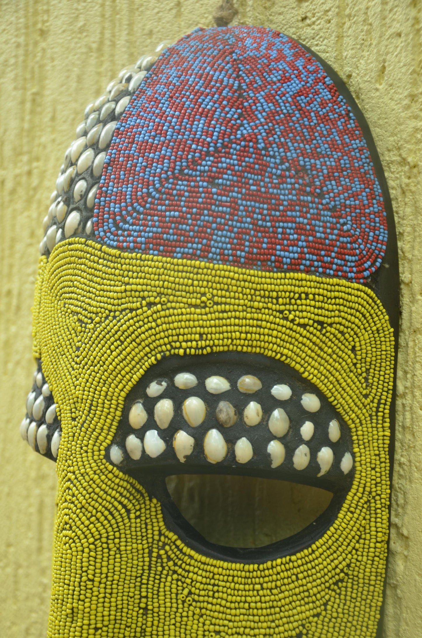 Bamileke Beaded Mask, African Wall Art, Handcrafted Tribal Decor, Boho Wall Hanging
