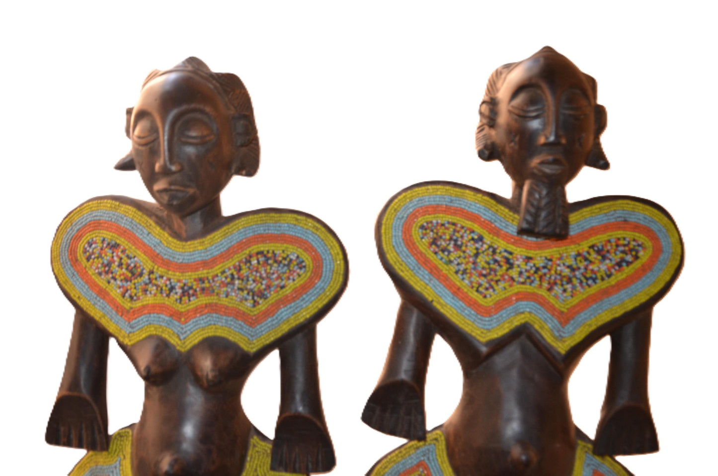 Luba Beaded Couple Figures DRC | African Wood Sculpture | Congo Tribal Statue