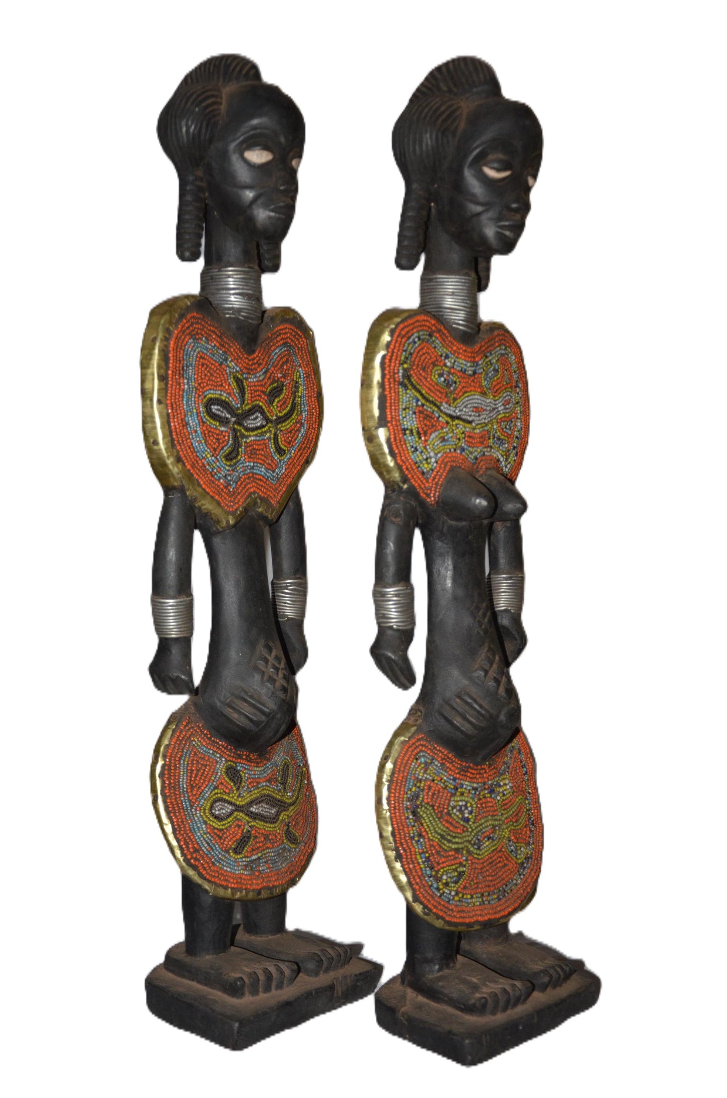 Chokwe Beaded Couple Figures | African Wood Sculpture | Congo Tribal Statue