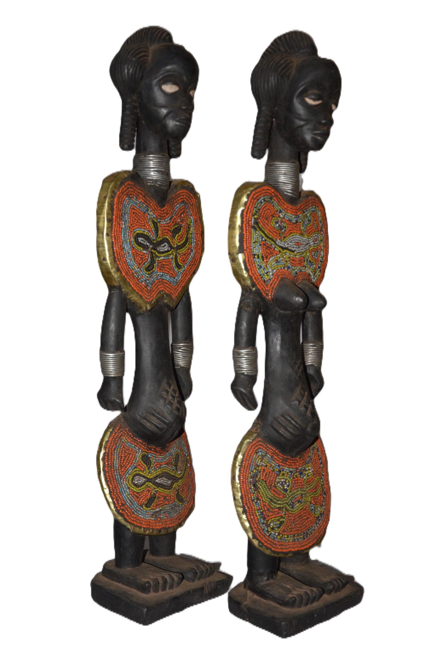 Chokwe Beaded Couple Figures | African Wood Sculpture | Congo Tribal Statue