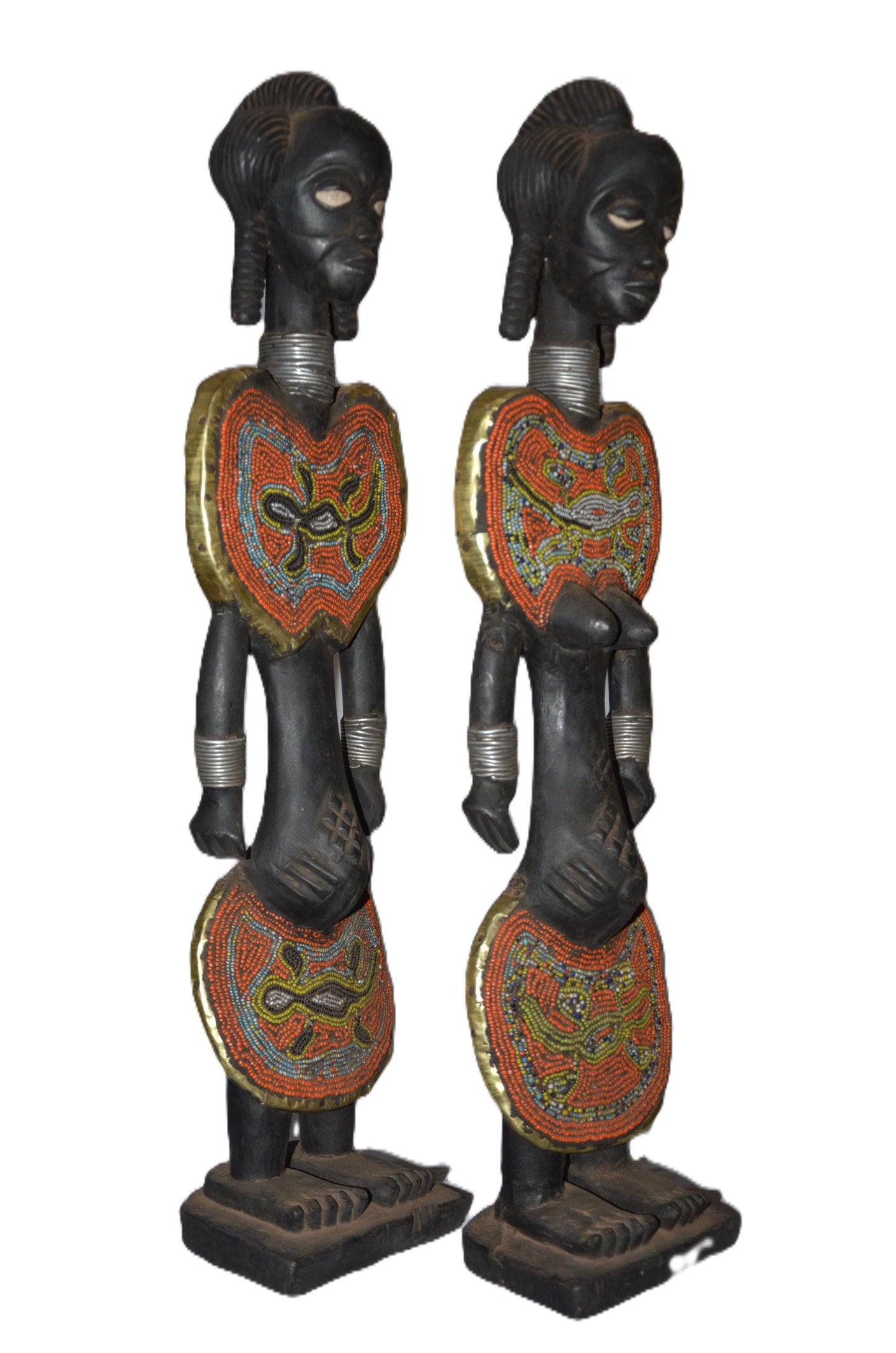 Chokwe Beaded Couple Figures | African Wood Sculpture | Congo Tribal Statue