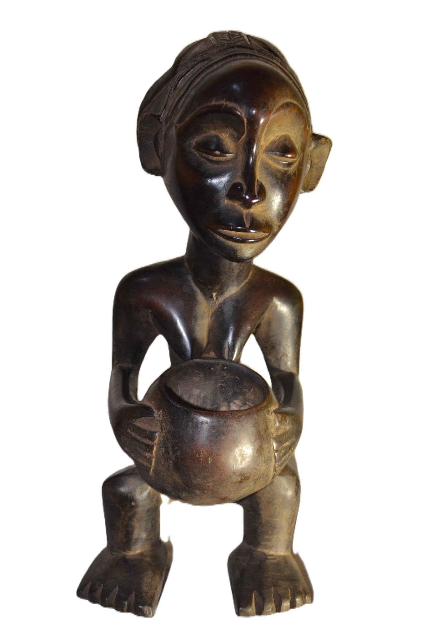 Hemba Bowl Bearer Figure DRC | African Wood Sculpture | Congo Tribal Statue