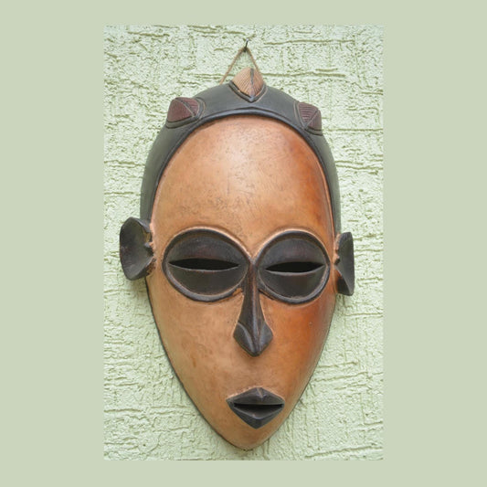 Luba Facemask | Elongated Hand-Carved Wood Art | DRC Congo Deep Profile Tribal Decor