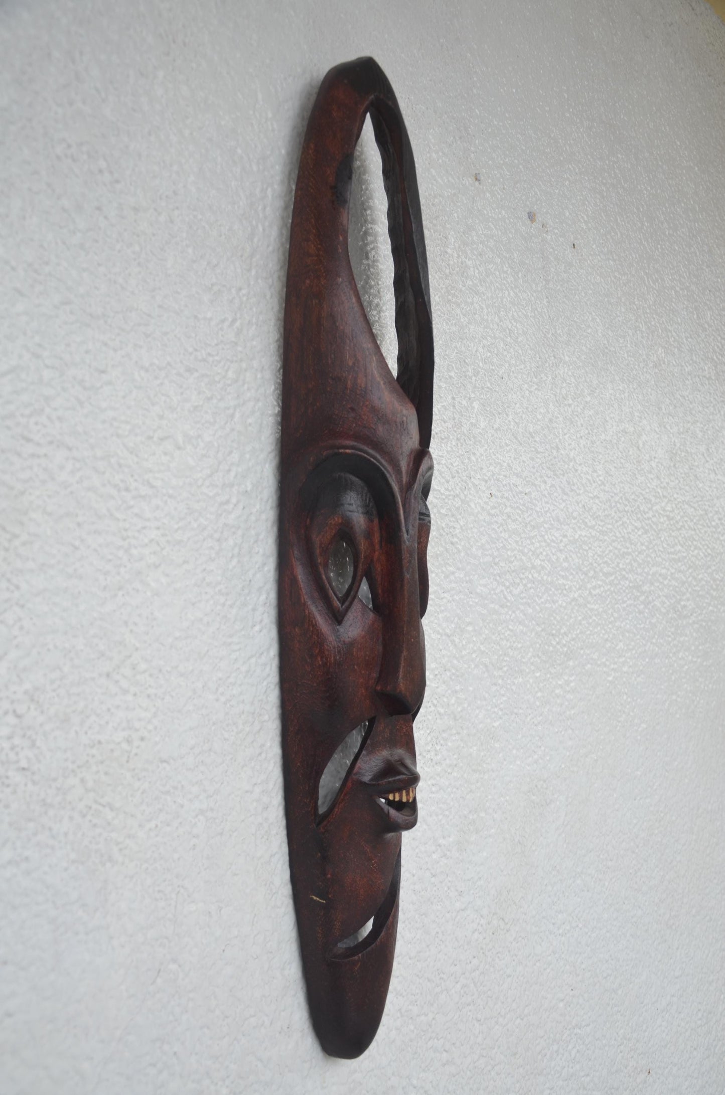 Rwandese Facemask | Elongated Hand-Carved Wood Art | Rwanda Ultra Slim Tribal Wall Decor