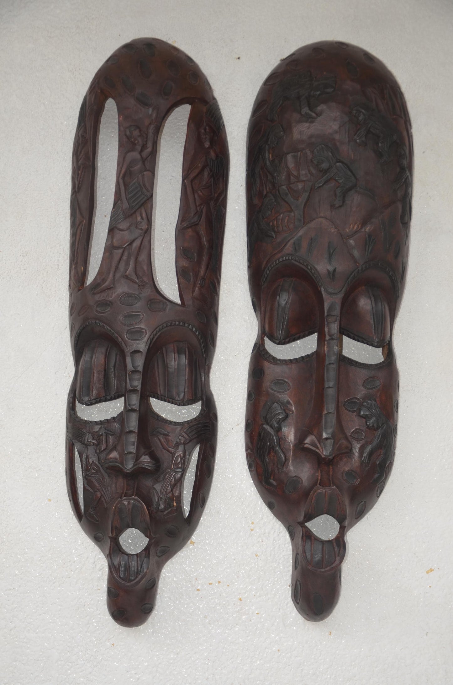 Bungura Couple Masks | Large Hand-Carved Wood Panel | 46-Inch African Ancestral Wall Art