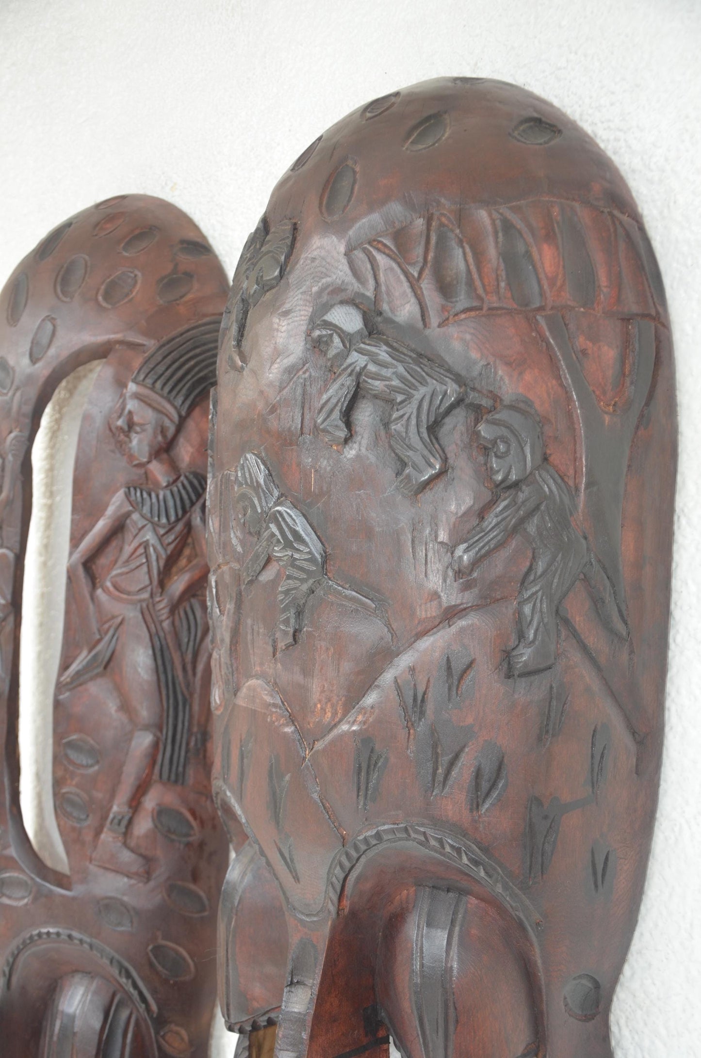 Bungura Couple Masks | Large Hand-Carved Wood Panel | 46-Inch African Ancestral Wall Art