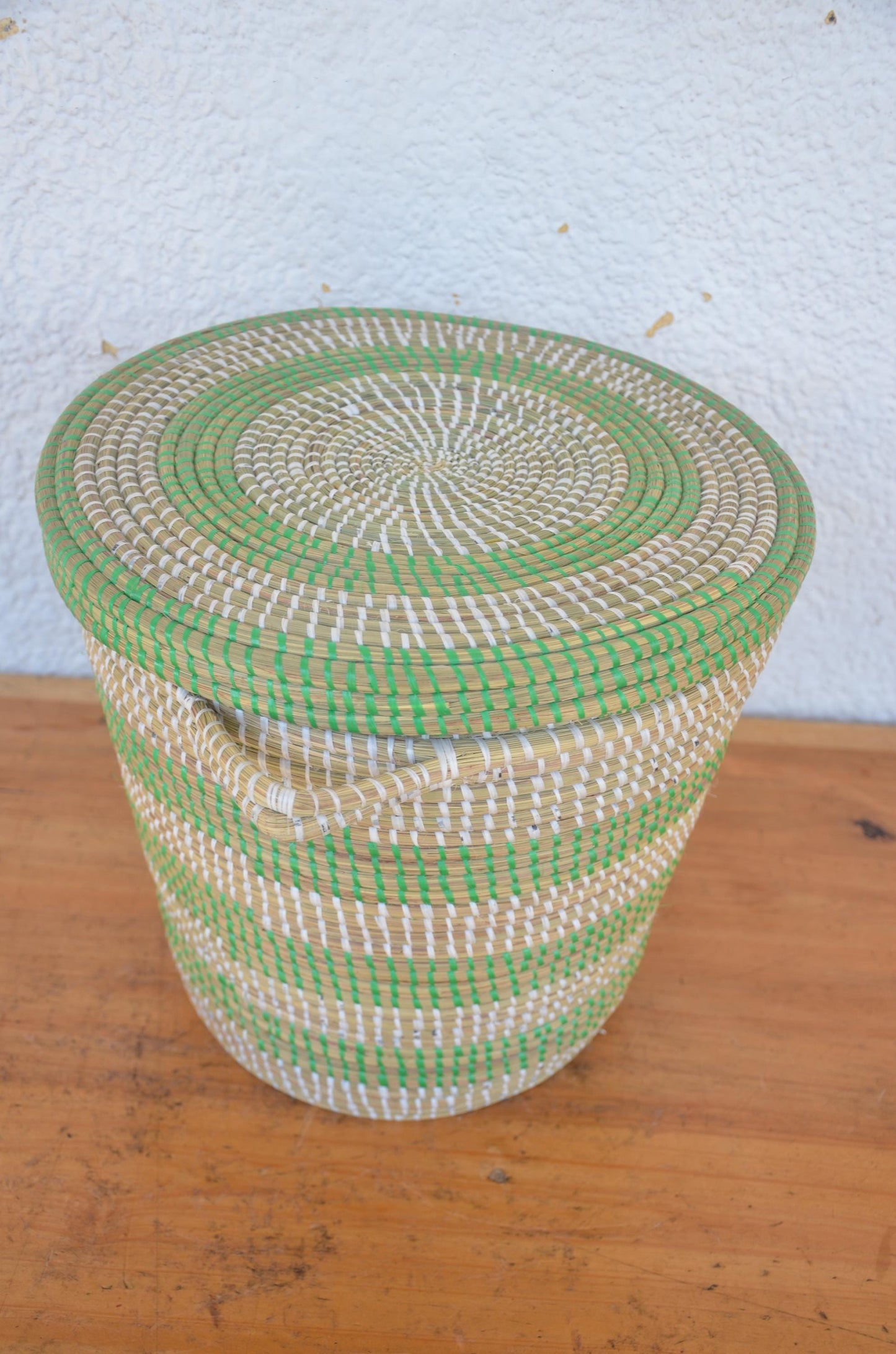 Green Handwoven Inkangara Basket – 12" Rwandan Agakangara – Traditional Storage Art