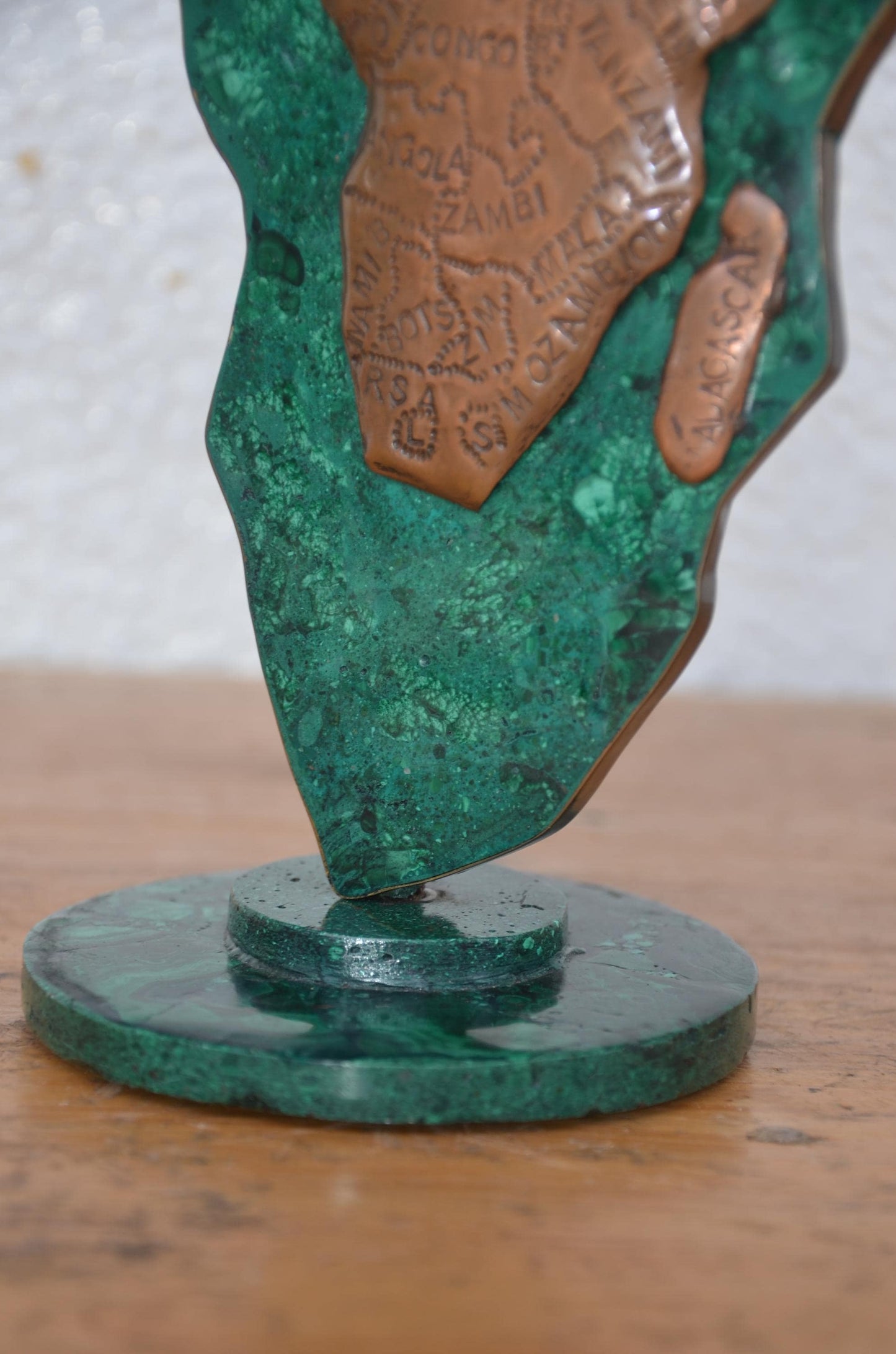 Malachite Africa Map | Copper Relief Stone Statue | Hand-Stamped Afrique Desk Sculpture