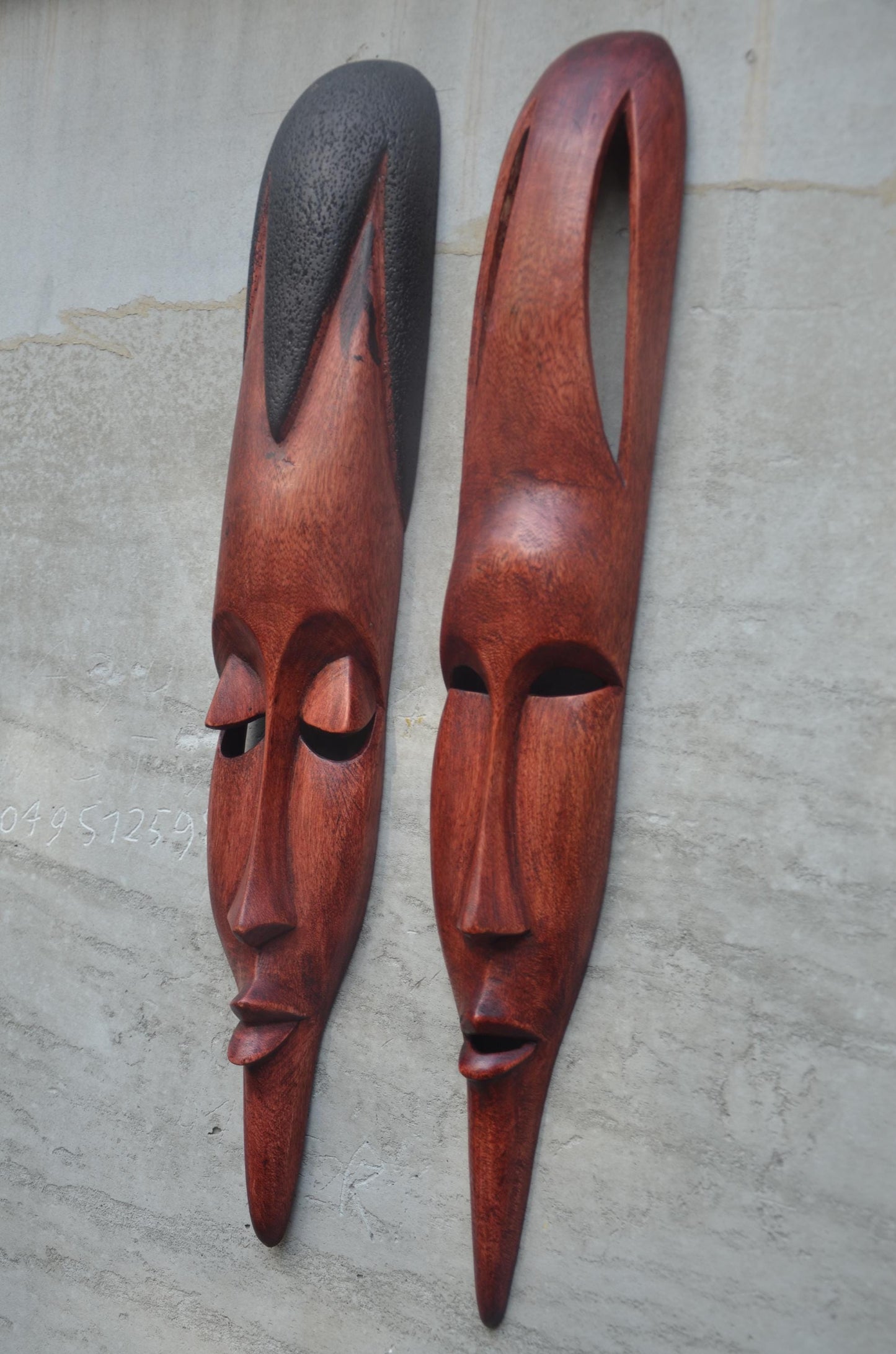 Shona Long-Face Wooden Masks – Pair of Hand-Carved African Tribal Wall Art