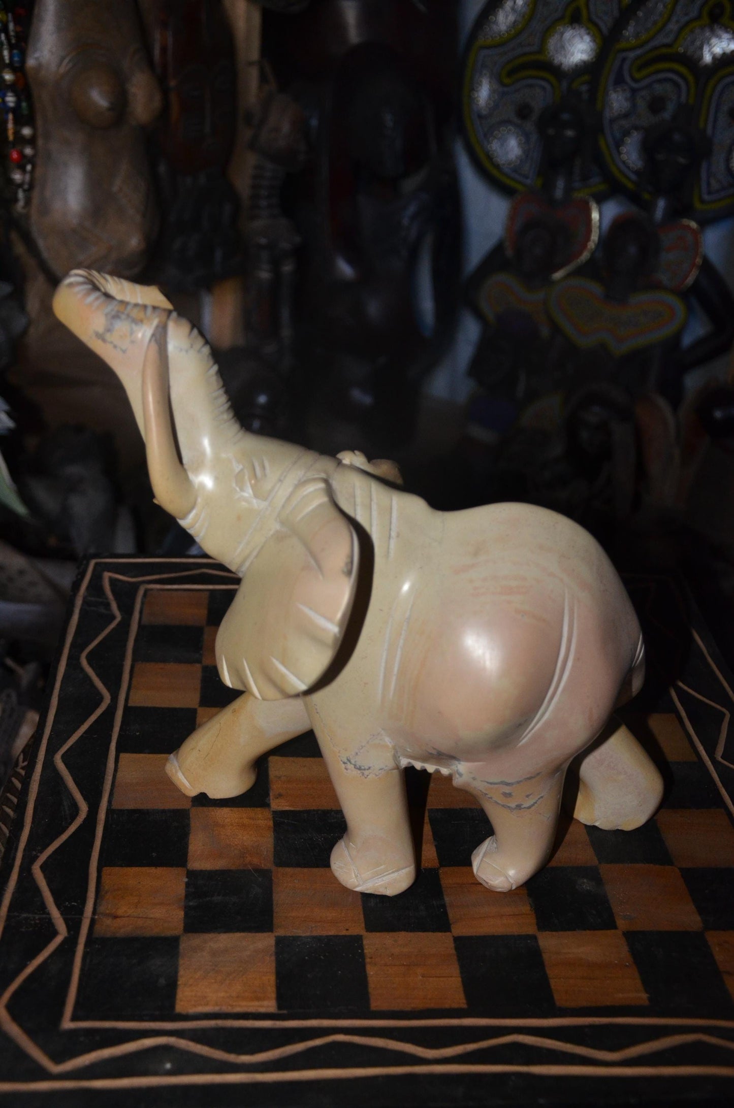 Hand-Carved Soapstone Elephant Sculpture – Natural Stone African Animal Art