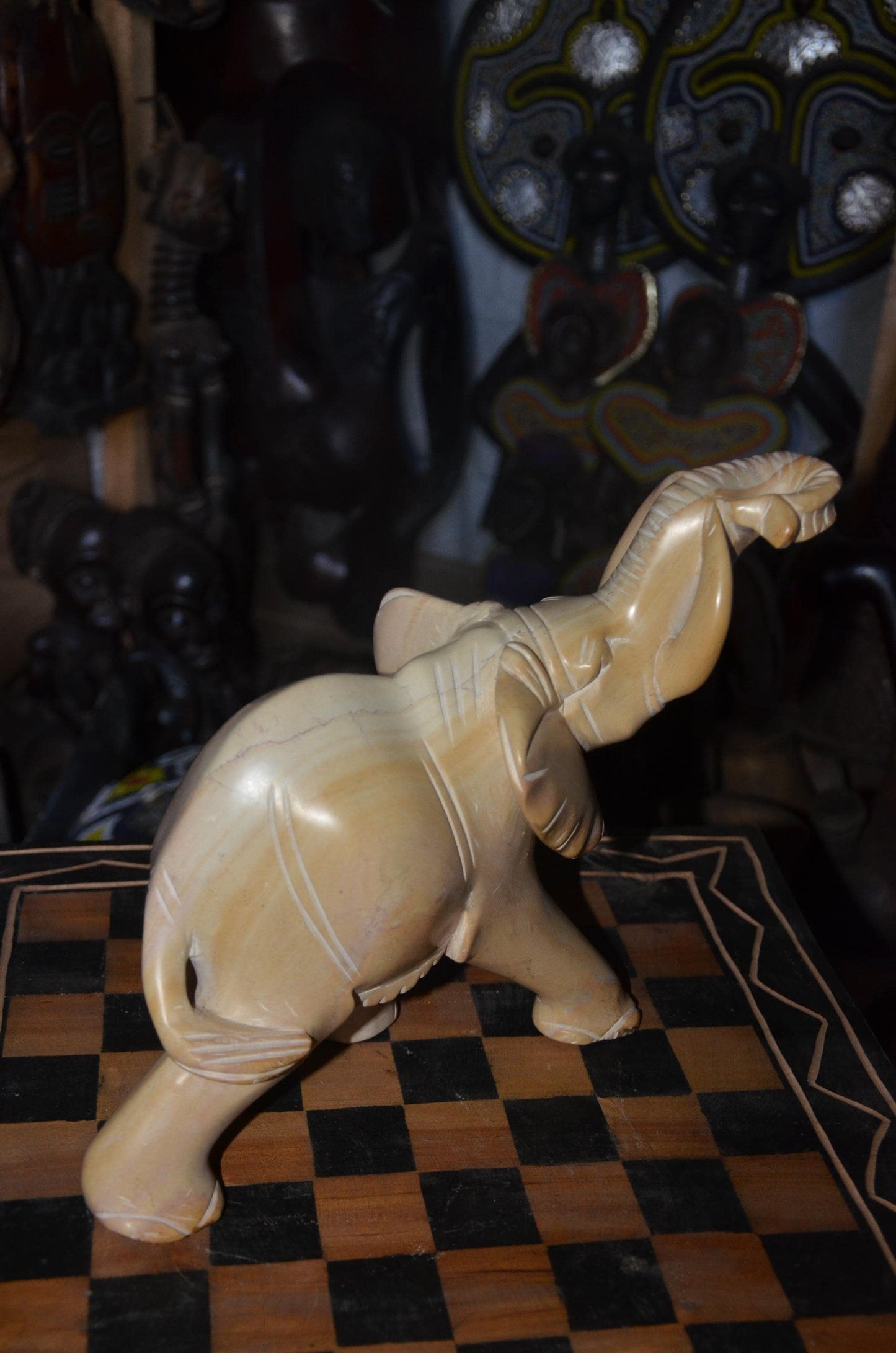 Hand-Carved Soapstone Elephant Sculpture – Natural Stone African Animal Art