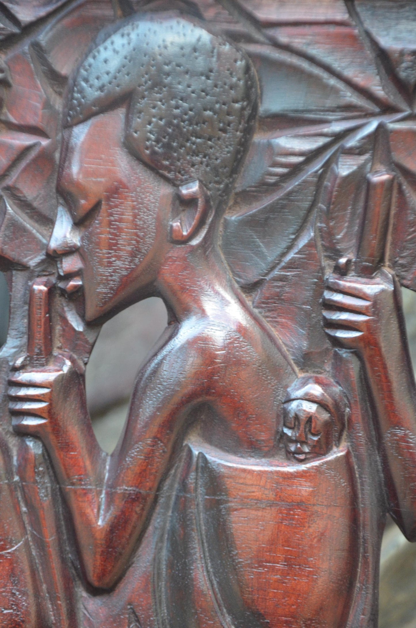 African Village Harvest Relief Plaque – Large Wood Tribal Wall Art Panel