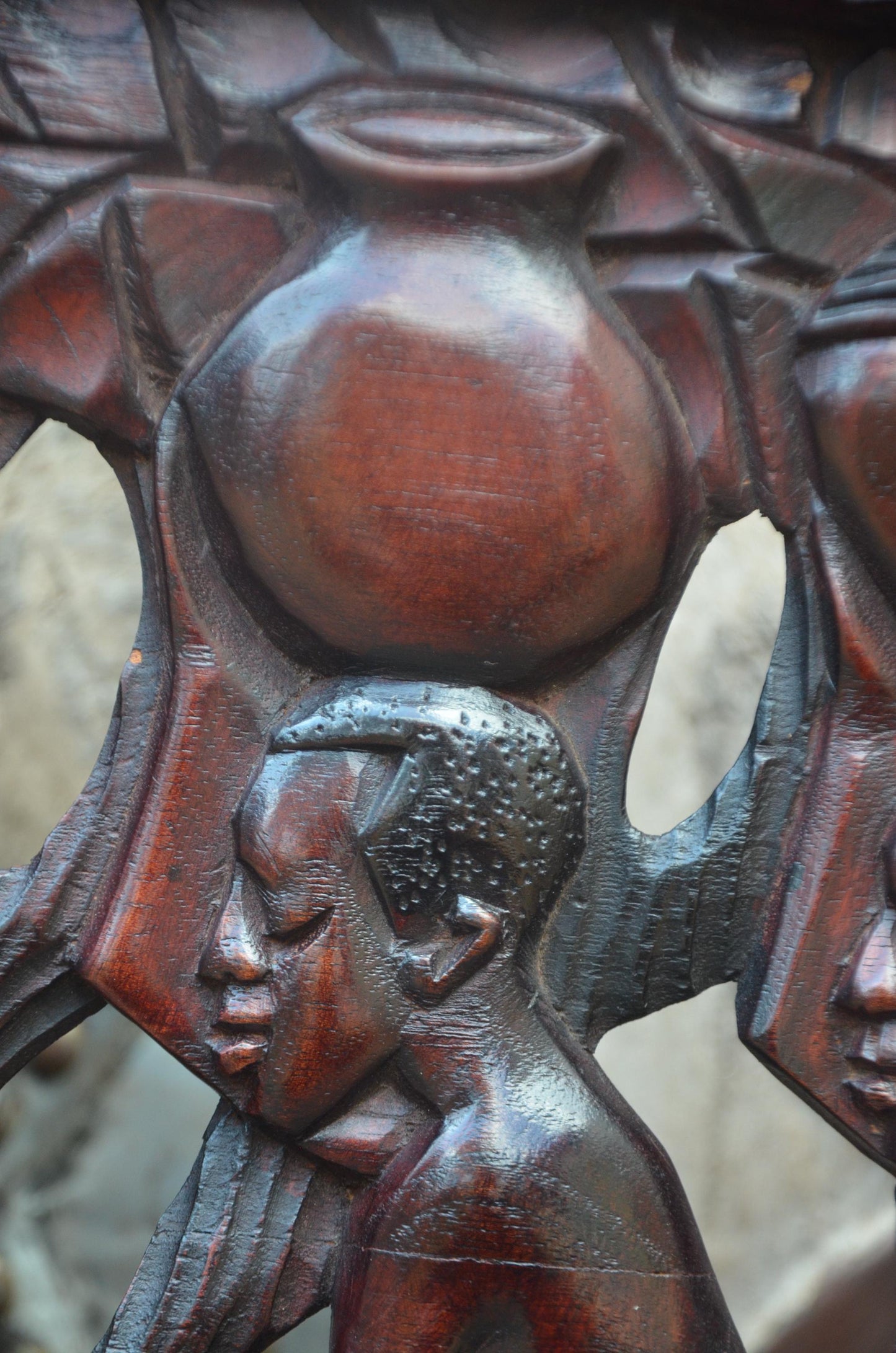African Village Harvest Relief Plaque – Large Wood Tribal Wall Art Panel