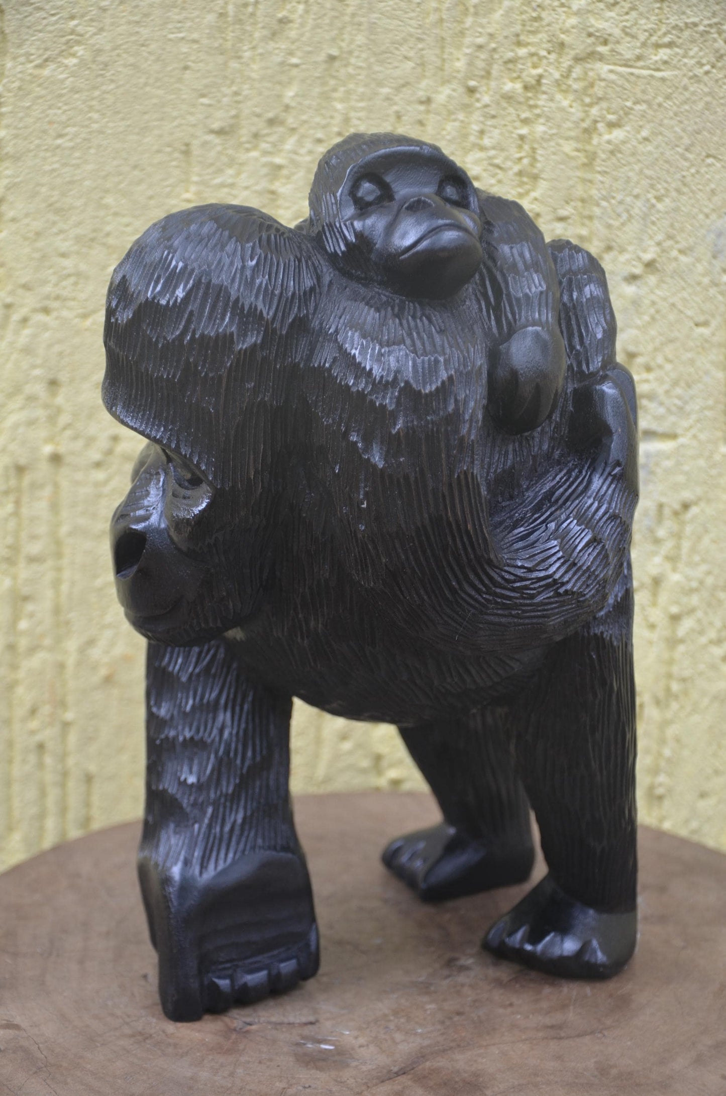 Wooden Gorilla Mother & Baby | Hand-Carved African Wildlife Sculpture | Nursery Art