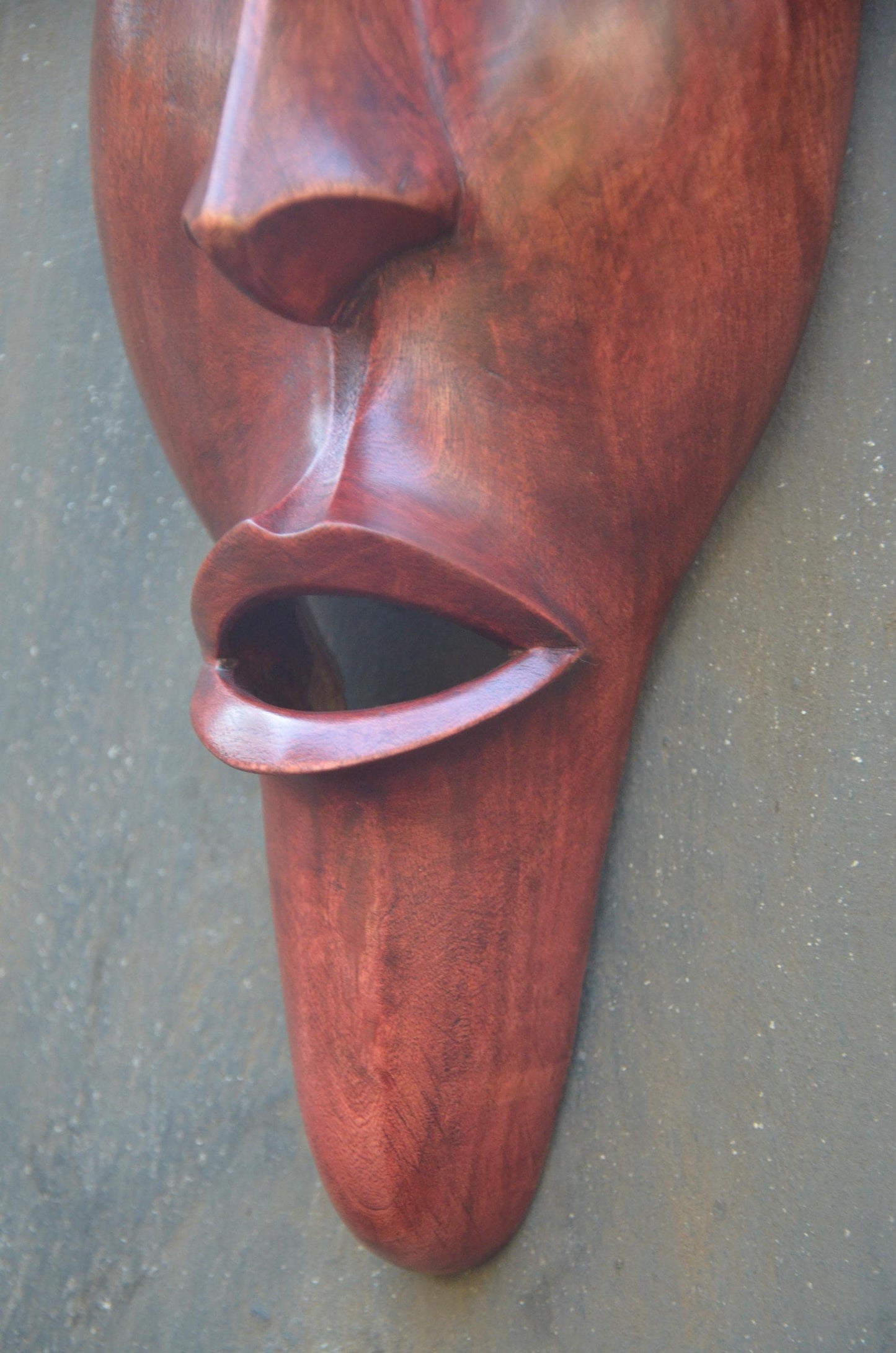 Contemporary Rwandan Mask | Hand-Carved Wood Sculpture | Elongated Wall Decor