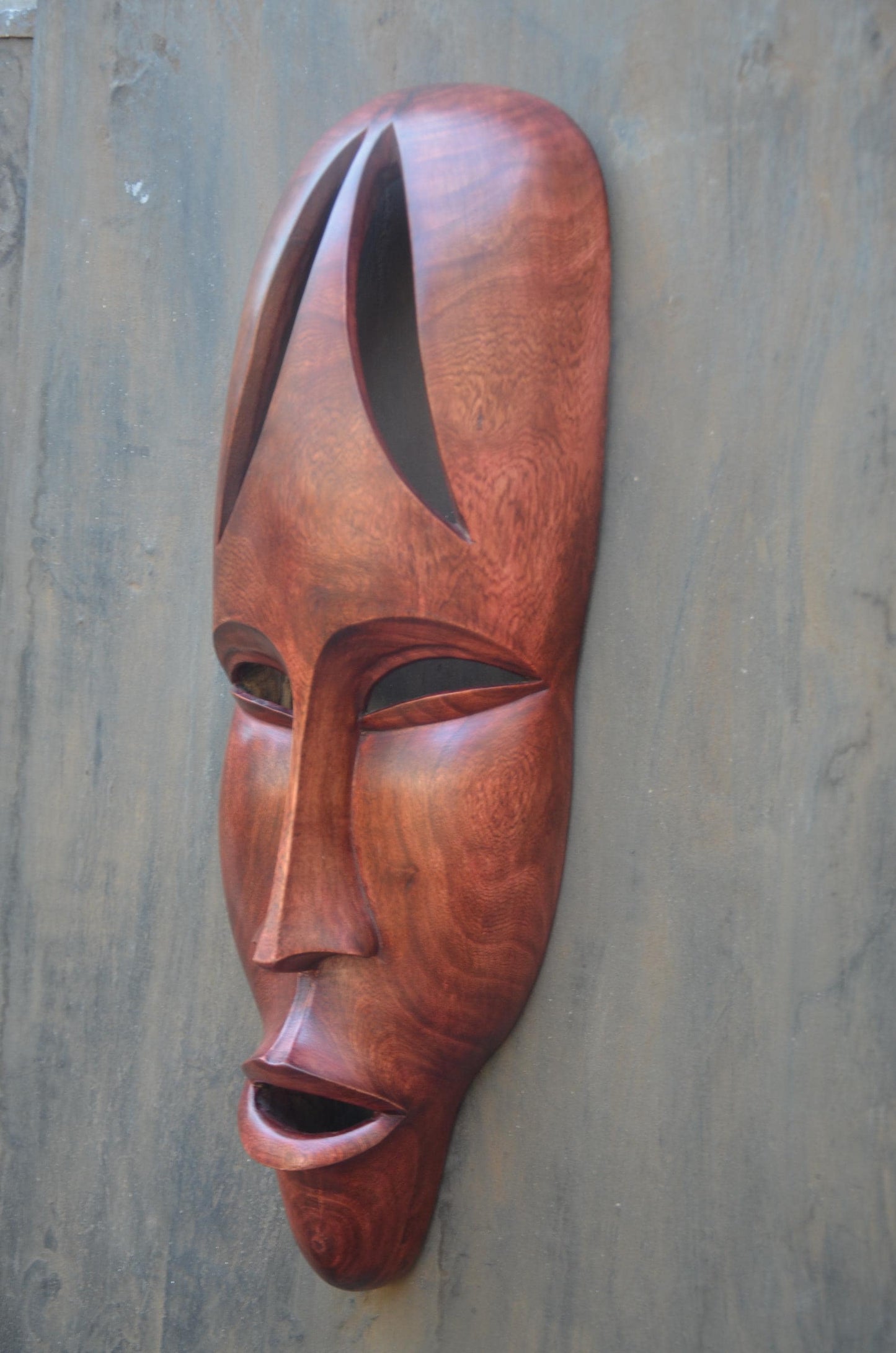 Contemporary Rwandan Wall Mask | Hand-Carved Wood Sculpture | Minimalist Art