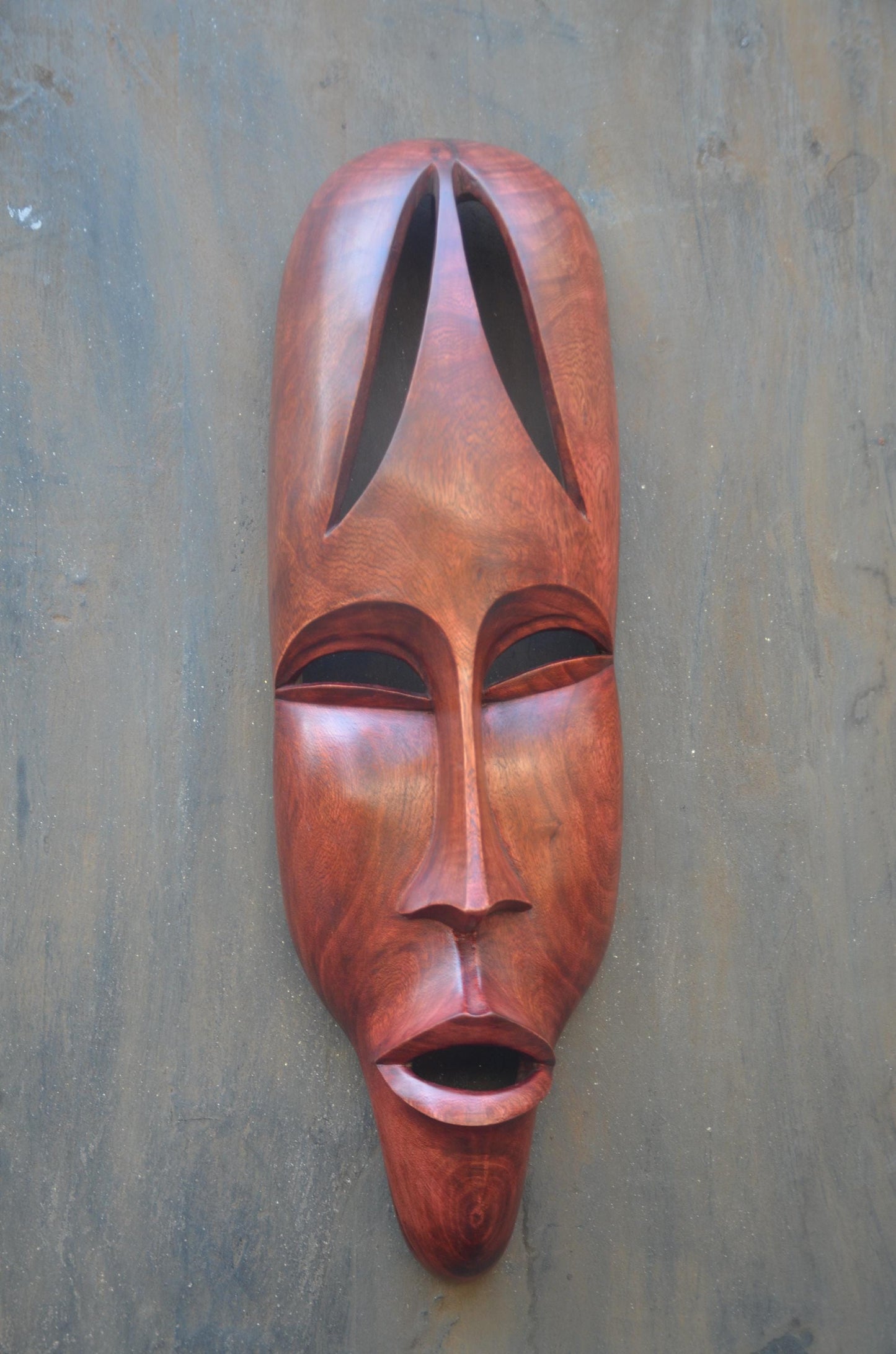 Contemporary Rwandan Wall Mask | Hand-Carved Wood Sculpture | Minimalist Art