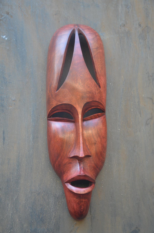 Contemporary Rwandan Wall Mask | Hand-Carved Wood Sculpture | Minimalist Art