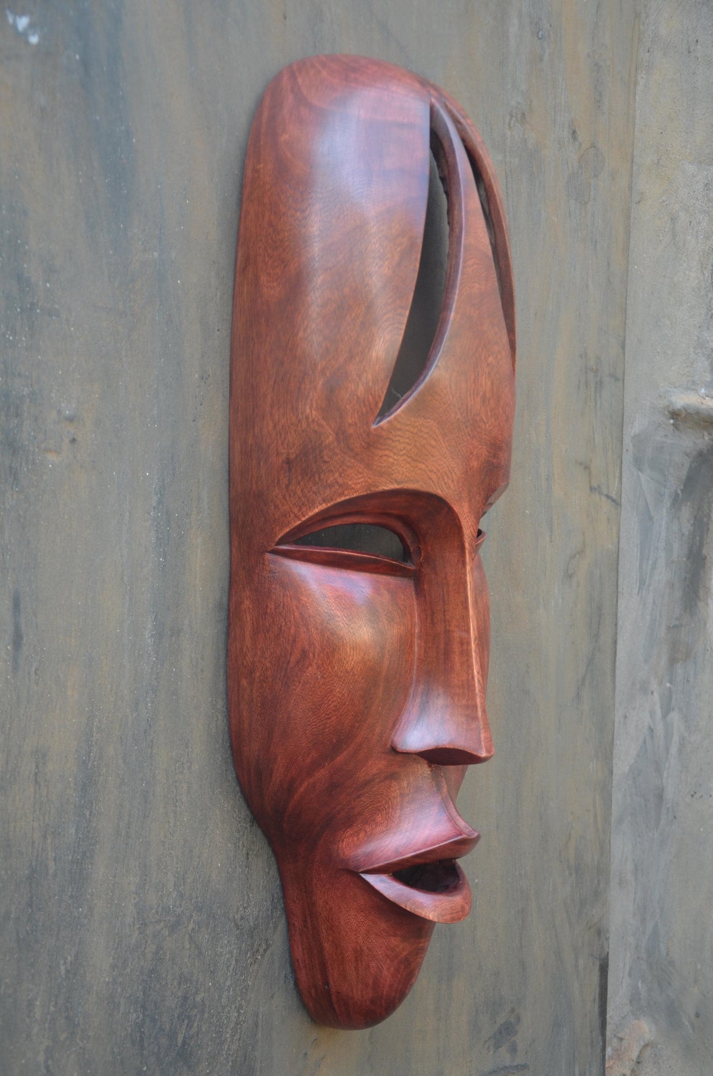 Contemporary Rwandan Wall Mask | Hand-Carved Wood Sculpture | Minimalist Art