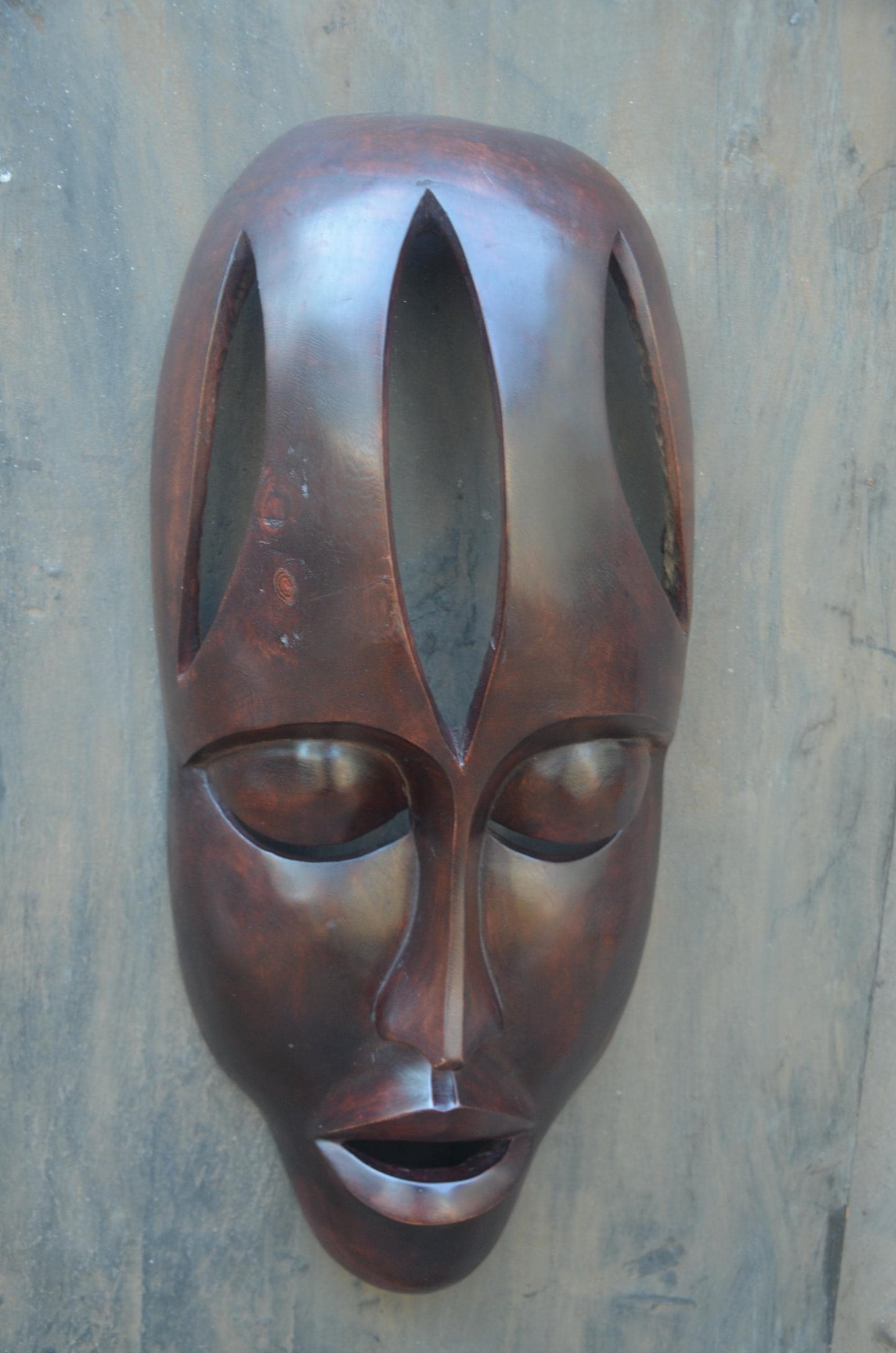 Large Rwandan Wall Mask | Hand-Carved Wood Sculpture | Minimalist Tribal Decor