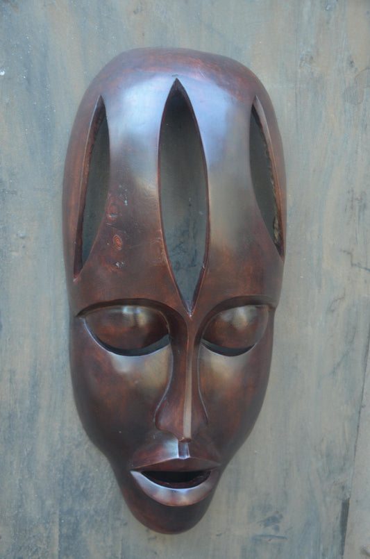 Large Rwandan Wall Mask | Hand-Carved Wood Sculpture | Minimalist Tribal Decor